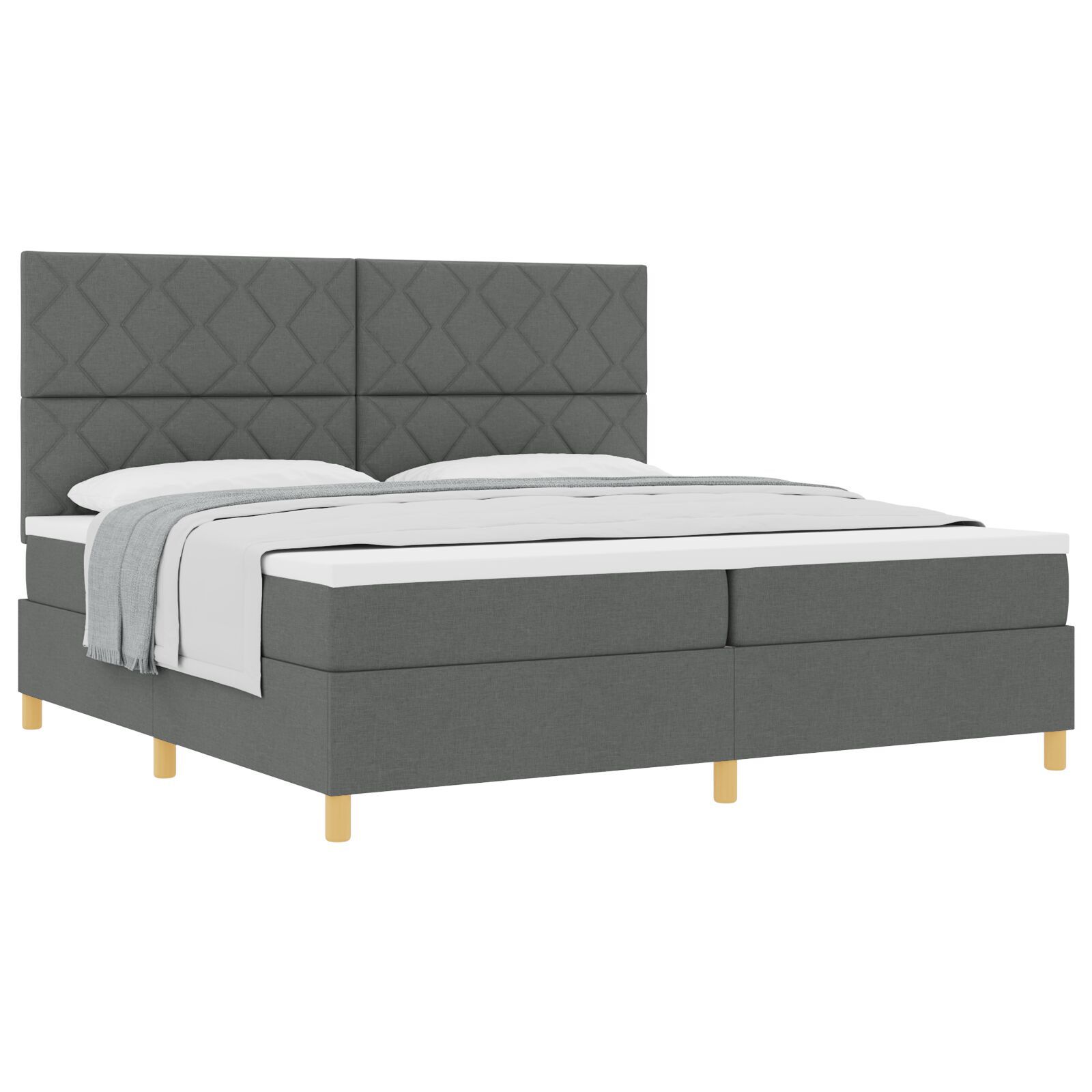 vidaXL Pat cu arcuri cu saltea Gri închis 200 x 200 cm țesătură vidaXL Pat cu arcuri cu saltea Gri închis 200 x 200 cm țesătură