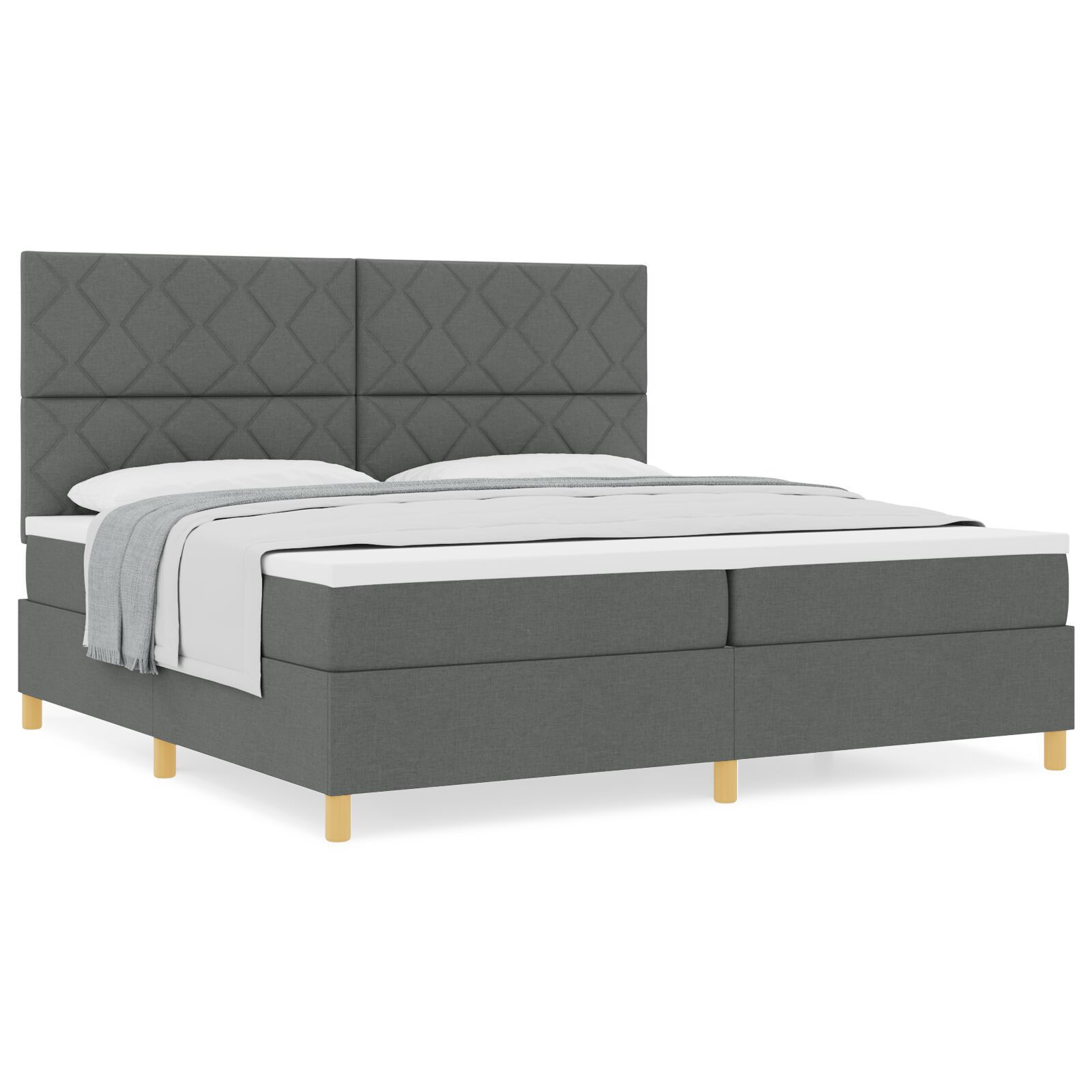 vidaXL Pat cu arcuri cu saltea Gri închis 200 x 200 cm țesătură vidaXL Pat cu arcuri cu saltea Gri închis 200 x 200 cm țesătură