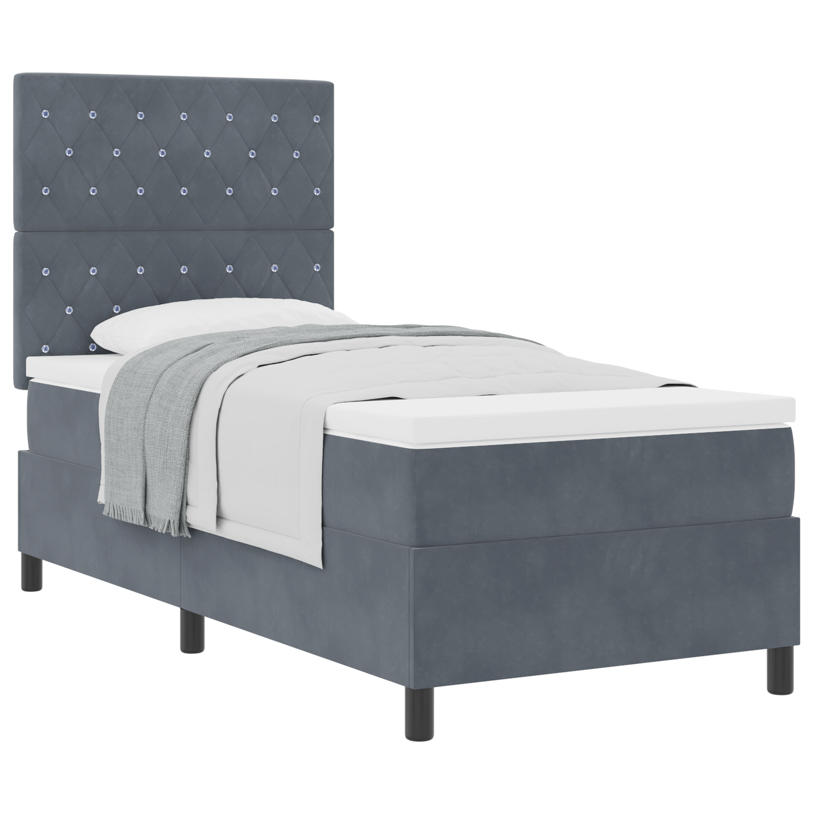 vidaXL Pat cu arcuri cu saltea Gri închis 90 x 190 cm Catifea vidaXL Pat cu arcuri cu saltea Gri închis 90 x 190 cm Catifea
