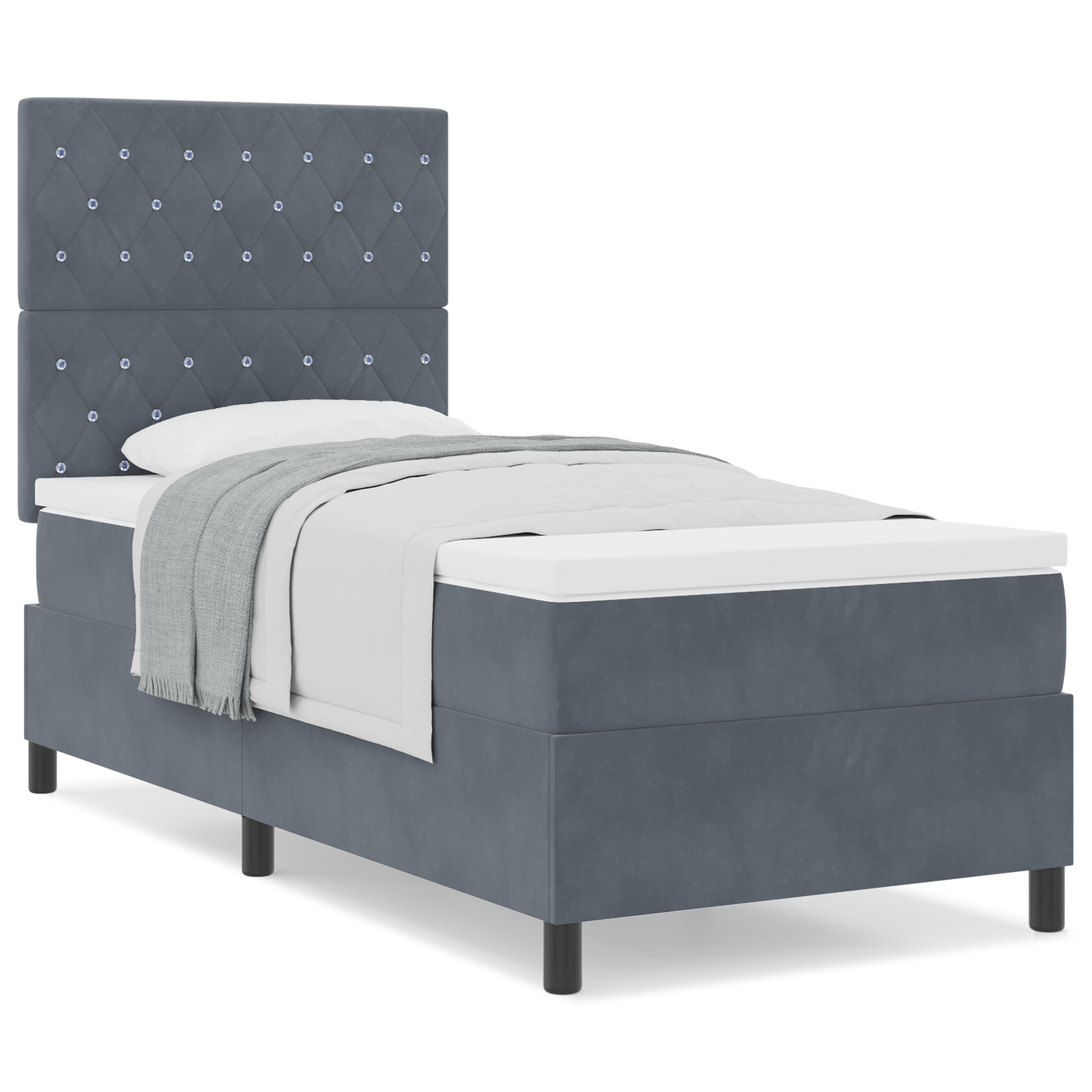 vidaXL Pat cu arcuri cu saltea Gri închis 90 x 190 cm Catifea vidaXL Pat cu arcuri cu saltea Gri închis 90 x 190 cm Catifea