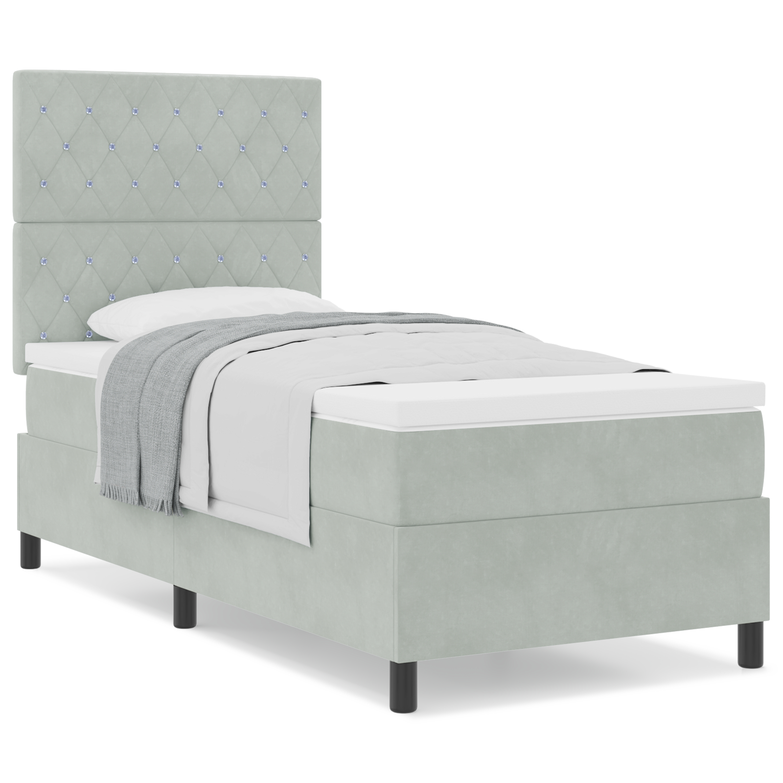 Pat cu saltea Box Spring vidaXL Gri deschis 100x200 cm Catifea Pat cu saltea Box Spring vidaXL Gri deschis 100x200 cm Catifea