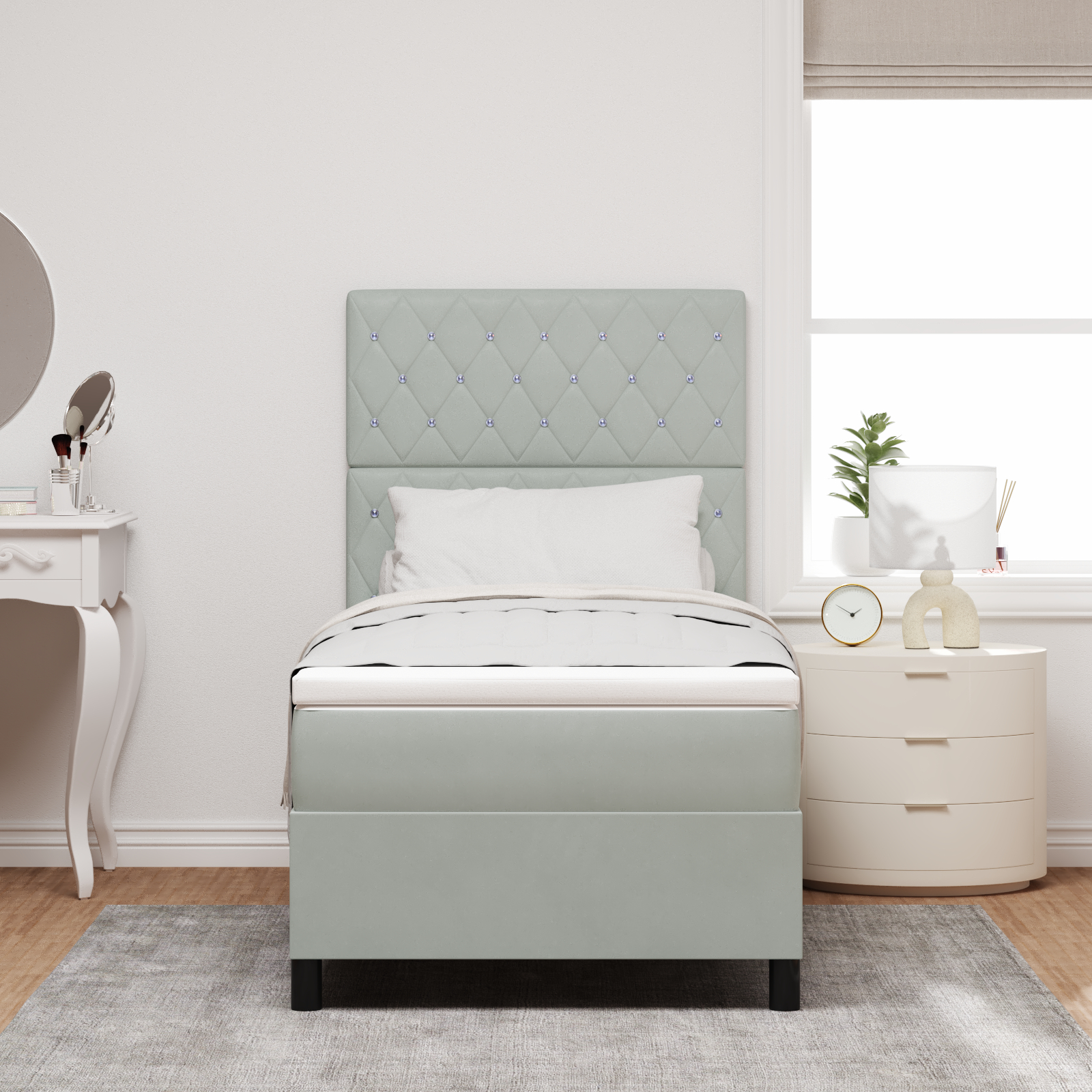 Pat cu saltea Box Spring vidaXL Gri deschis 100x200 cm Catifea Pat cu saltea Box Spring vidaXL Gri deschis 100x200 cm Catifea
