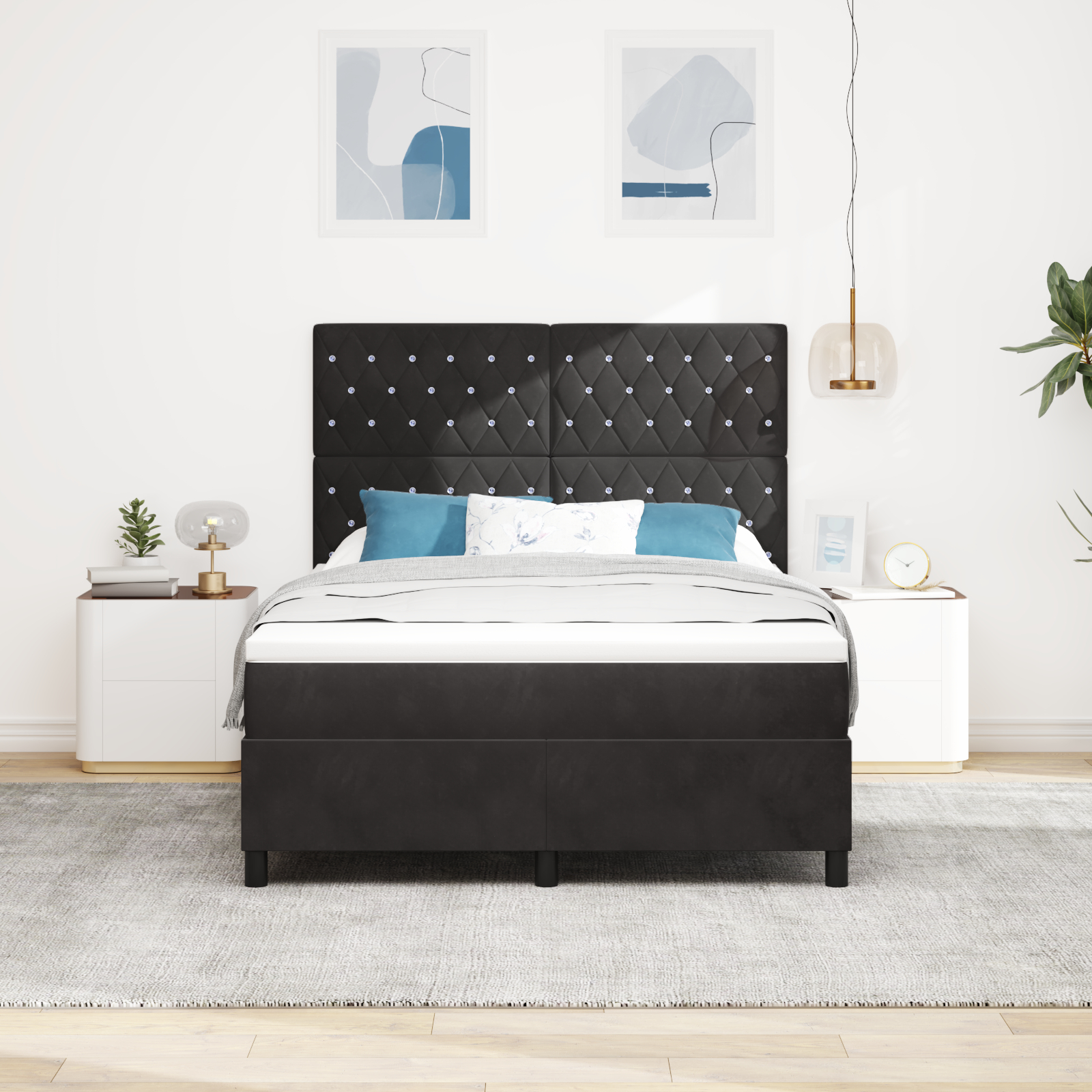 Pat cu saltea vidaXL, Negru, 160x200 cm, Catifea