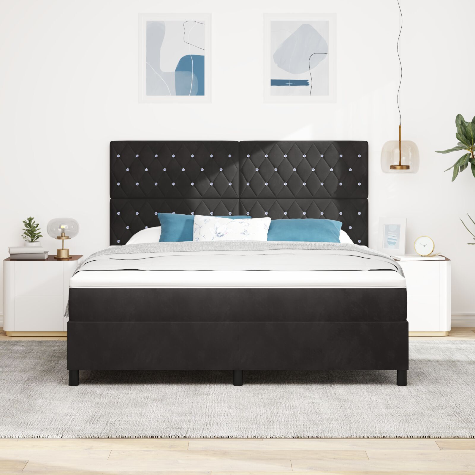 Pat Box Spring vidaXL cu Saltea Negru Super King Catifea Pat Box Spring vidaXL cu Saltea Negru Super King Catifea