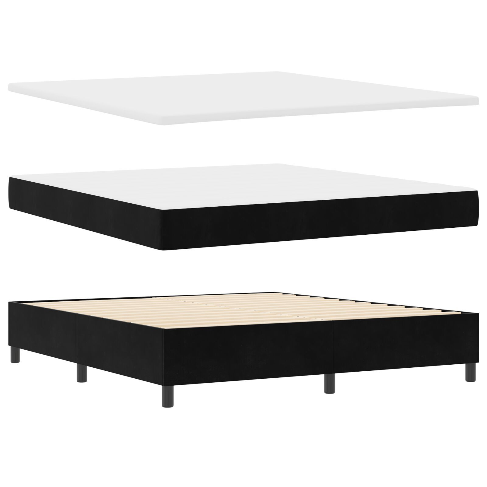 Pat Box Spring vidaXL cu Saltea Negru Super King Catifea Pat Box Spring vidaXL cu Saltea Negru Super King Catifea