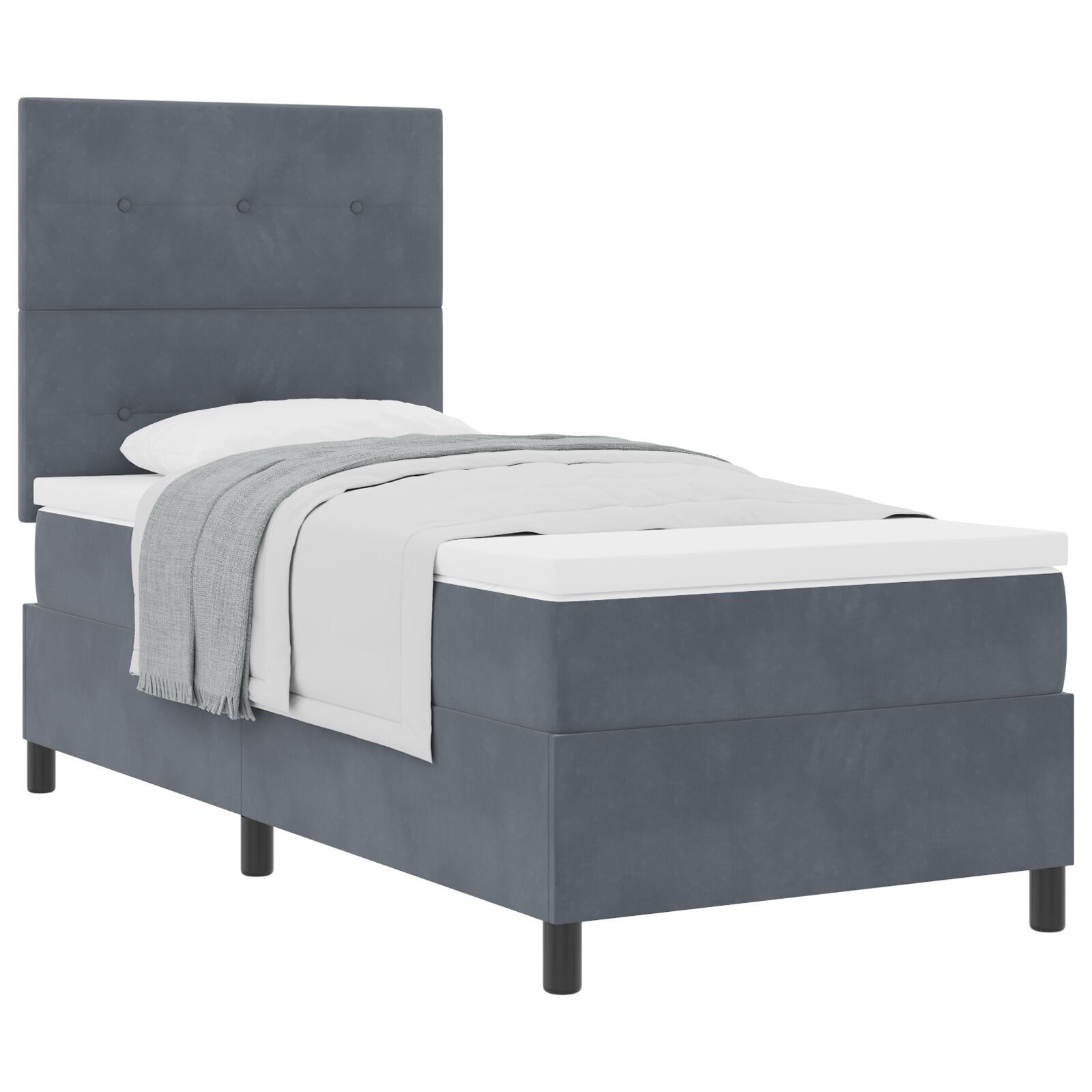 vidaXL Pat cu arcuri cu saltea Gri închis 90 x 190 cm Catifea vidaXL Pat cu arcuri cu saltea Gri închis 90 x 190 cm Catifea
