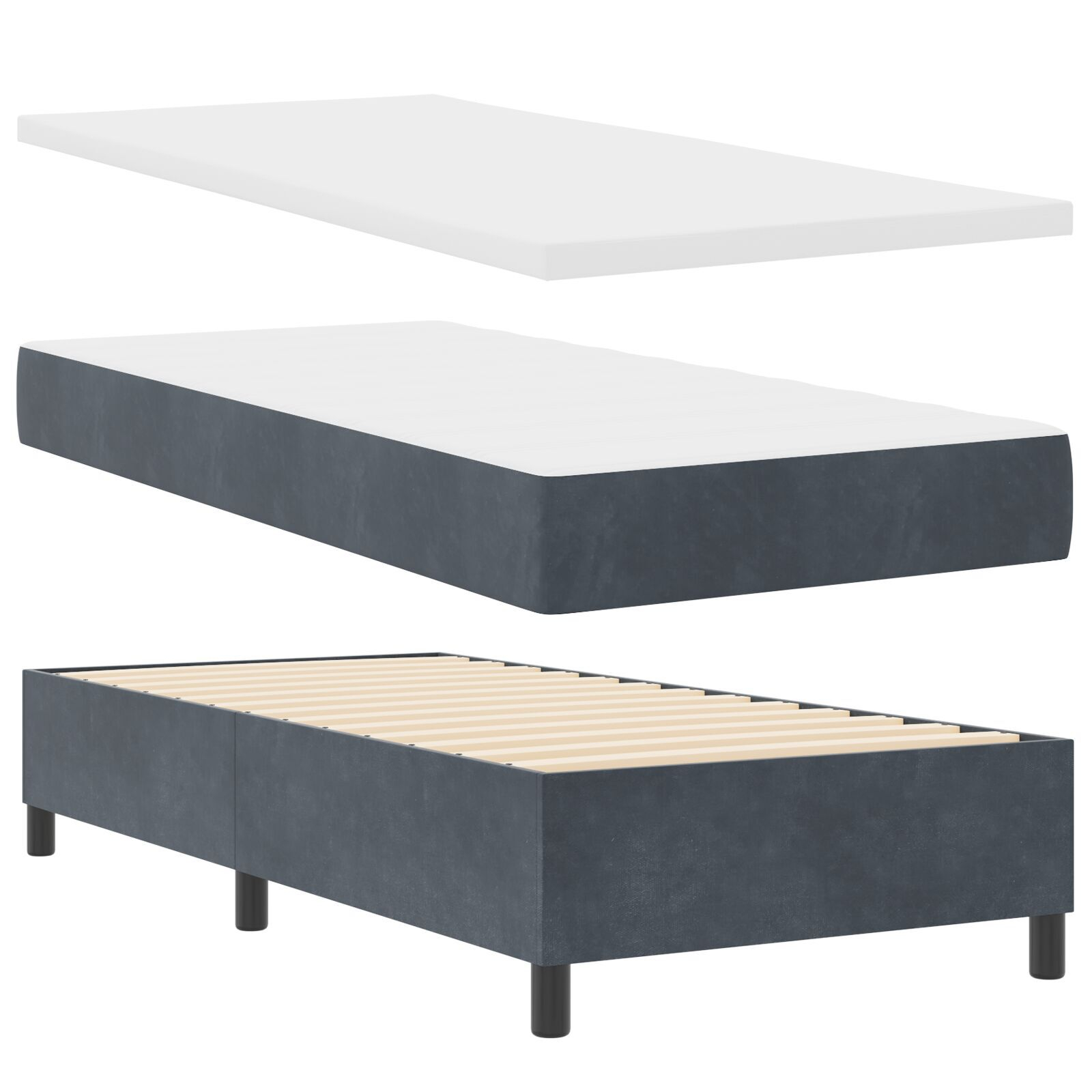 vidaXL Pat cu arcuri cu saltea Gri închis 90 x 190 cm Catifea vidaXL Pat cu arcuri cu saltea Gri închis 90 x 190 cm Catifea