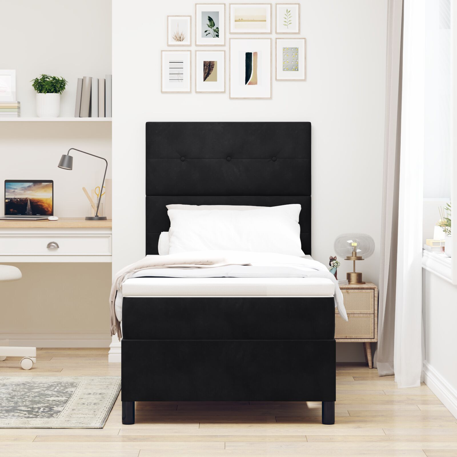Pat cu saltea Box Spring vidaXL Negru 90x200 cm Catifea Pat cu saltea Box Spring vidaXL Negru 90x200 cm Catifea