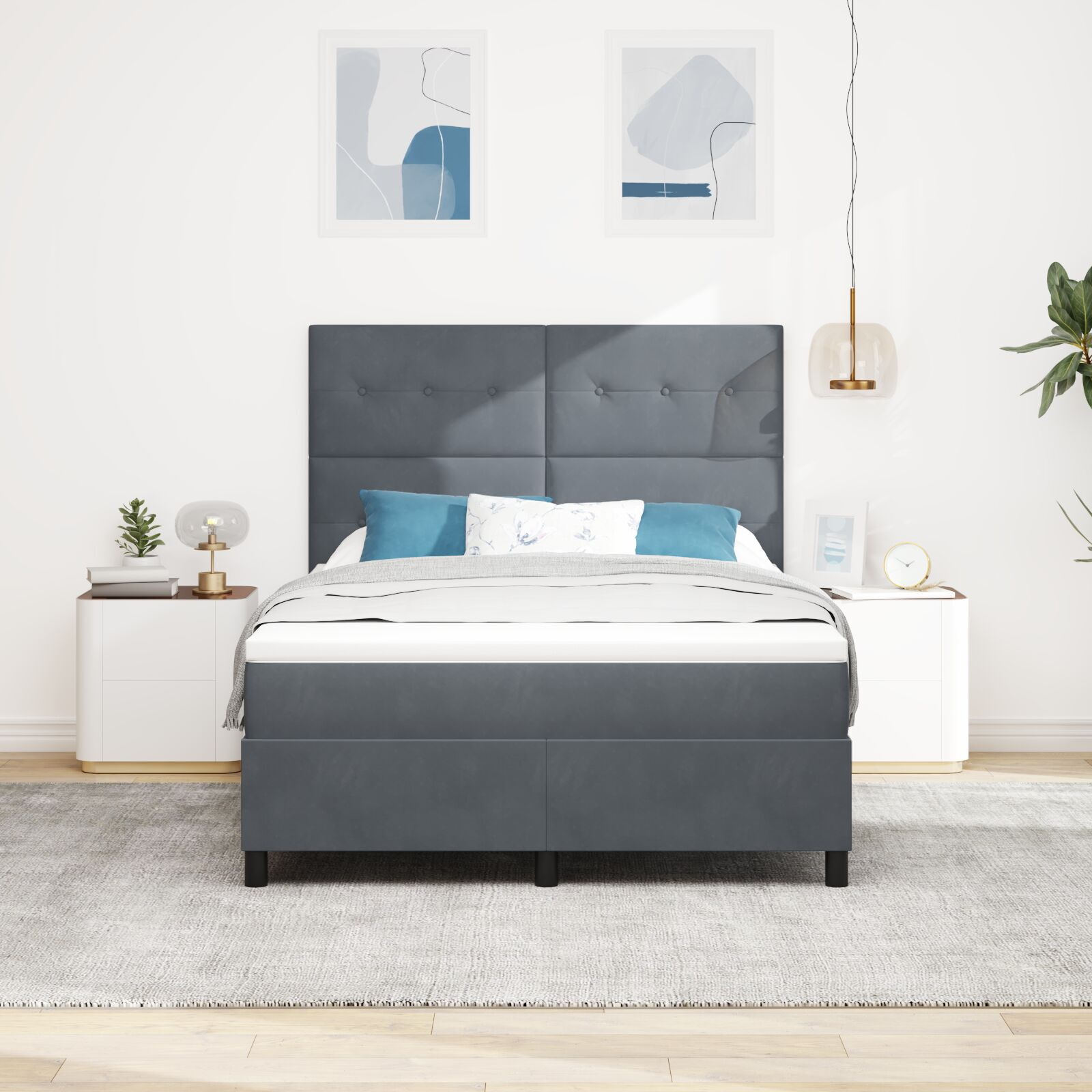 vidaXL Pat cu arcuri cu saltea Gri închis 160 x 200 cm Catifea vidaXL Pat cu arcuri cu saltea Gri închis 160 x 200 cm Catifea