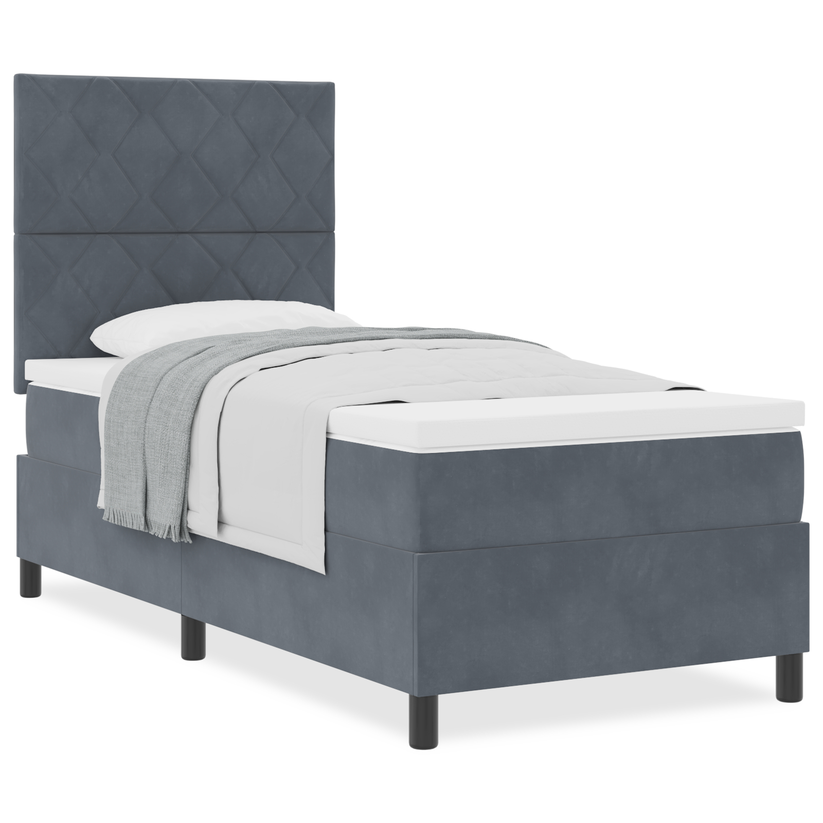 vidaXL Pat cu arcuri cu saltea Gri închis 90 x 190 cm Catifea vidaXL Pat cu arcuri cu saltea Gri închis 90 x 190 cm Catifea