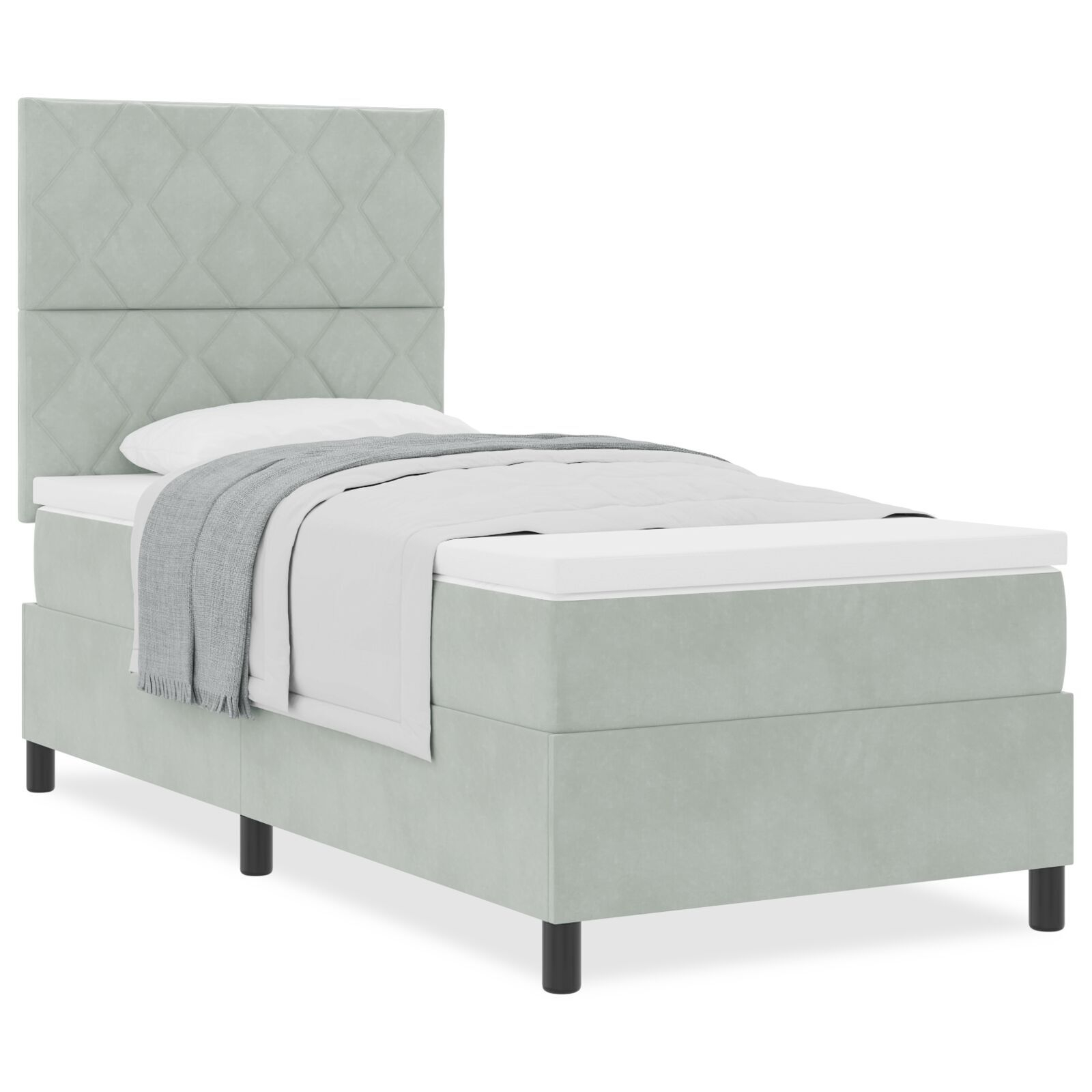 Pat Box Spring vidaXL cu Saltea Gri Deschis 90x200 cm Catifea Pat Box Spring vidaXL cu Saltea Gri Deschis 90x200 cm Catifea
