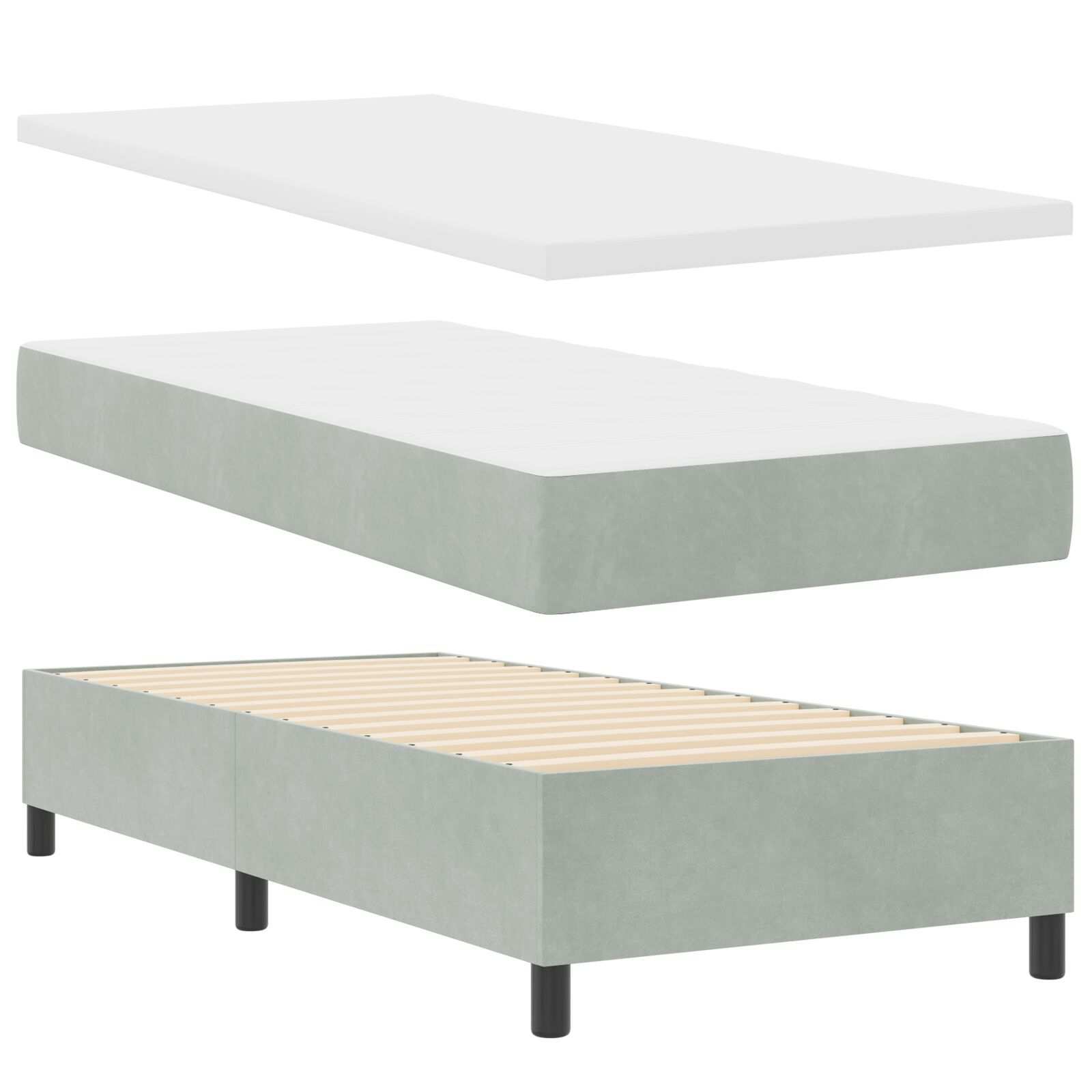Pat Box Spring vidaXL cu Saltea Gri Deschis 90x200 cm Catifea Pat Box Spring vidaXL cu Saltea Gri Deschis 90x200 cm Catifea