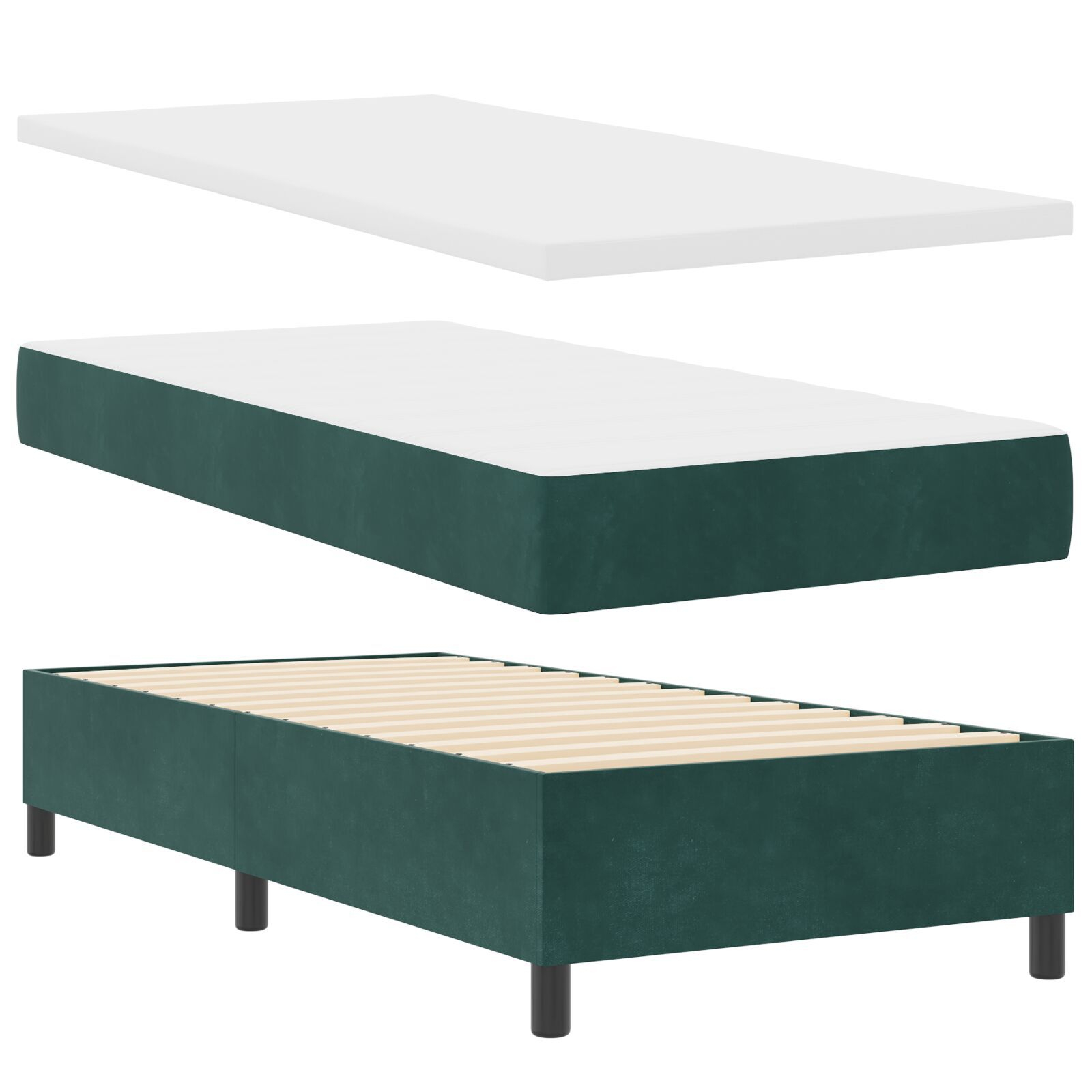 Pat cu arcuri vidaXL și saltea Verde închis 100x200 cm din catifea Pat cu arcuri vidaXL și saltea Verde închis 100x200 cm din catifea