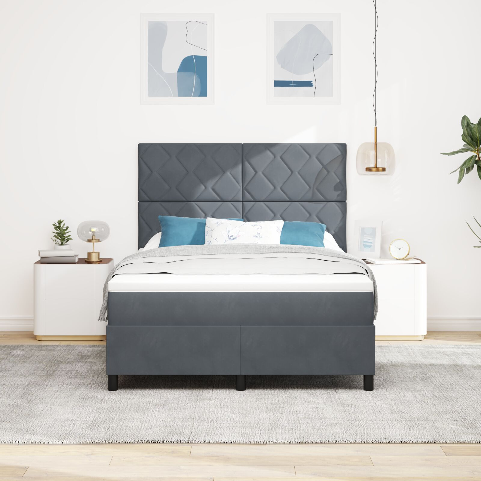 Pat cu saltea vidaXL Grey închis 140x200 cm Catifea Pat cu saltea vidaXL Grey închis 140x200 cm Catifea