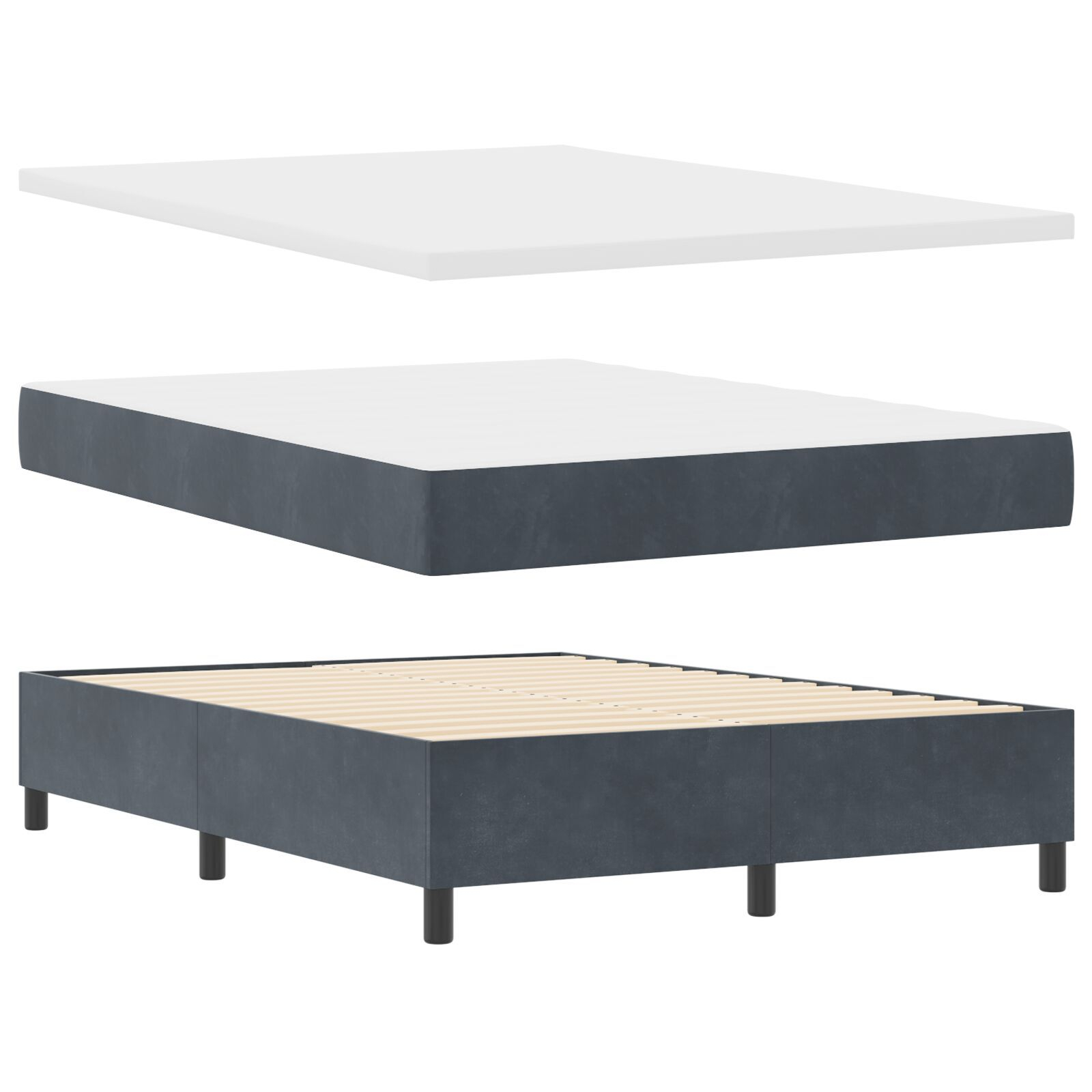 Pat cu saltea vidaXL Grey închis 140x200 cm Catifea Pat cu saltea vidaXL Grey închis 140x200 cm Catifea