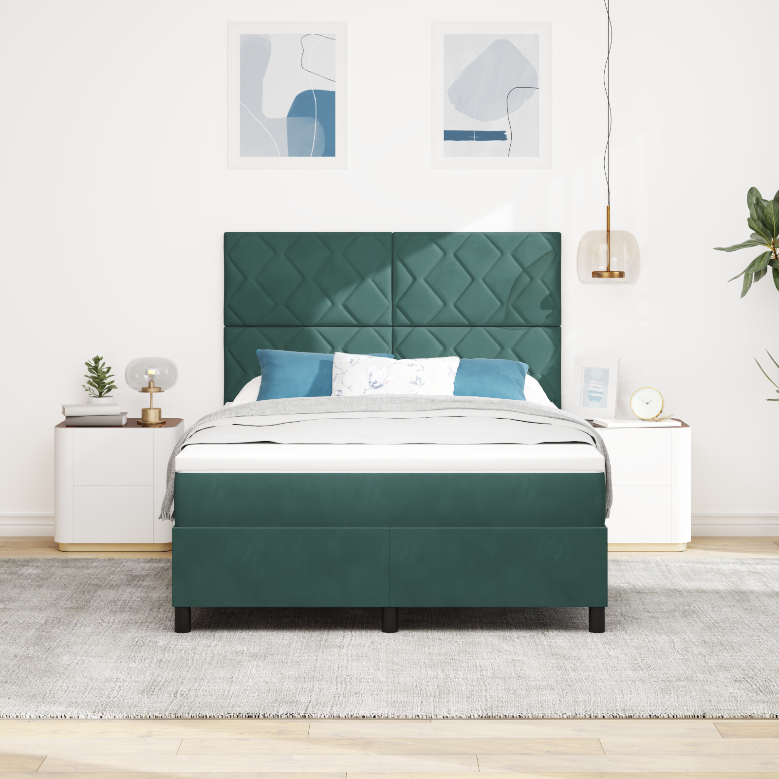 vidaXL Pat cu arcuri cu saltea Verde închis 140 x 200 cm Catifea vidaXL Pat cu arcuri cu saltea Verde închis 140 x 200 cm Catifea