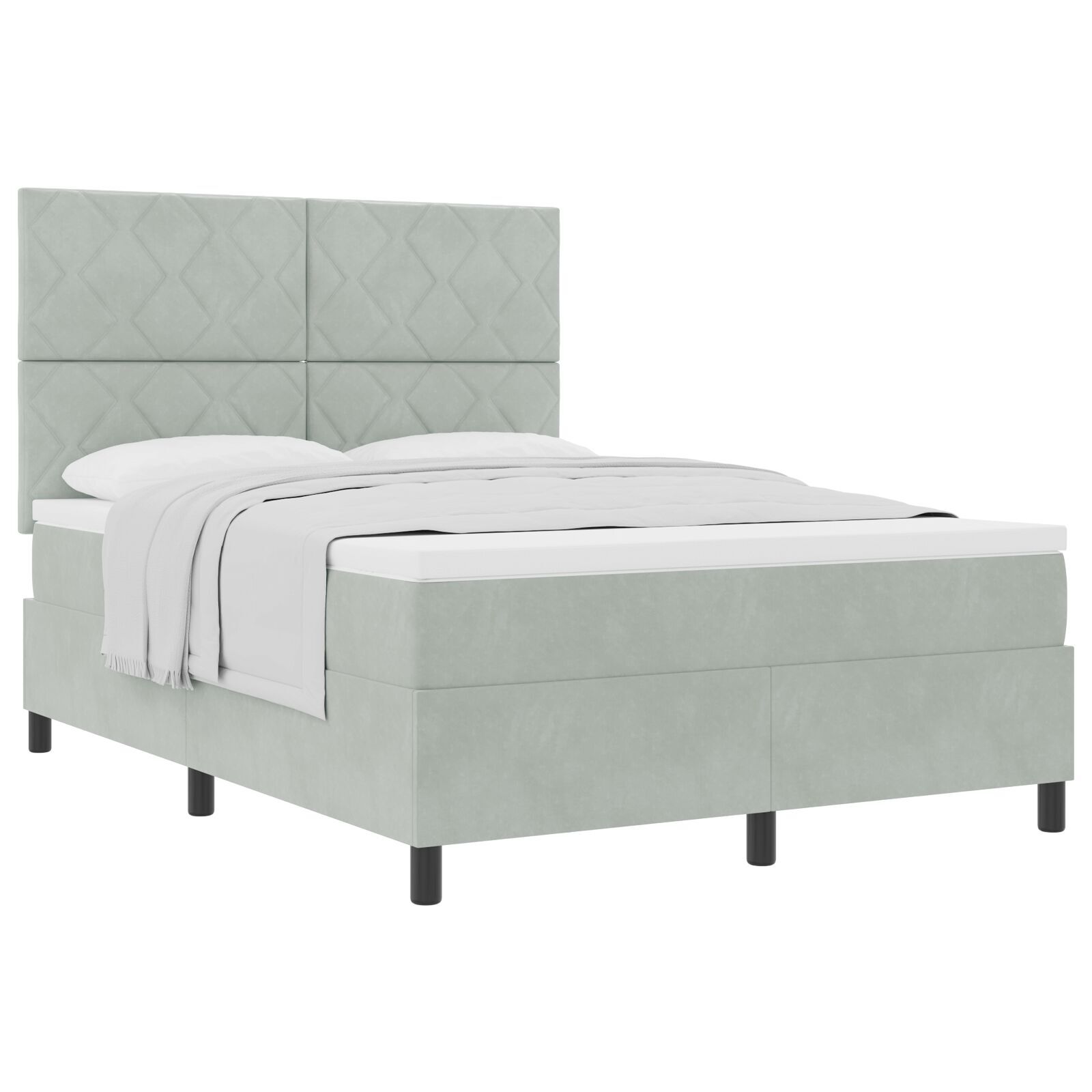 Pat Box Spring vidaXL cu Saltea Gri Deschis 160x200 cm Catifea Pat Box Spring vidaXL cu Saltea Gri Deschis 160x200 cm Catifea