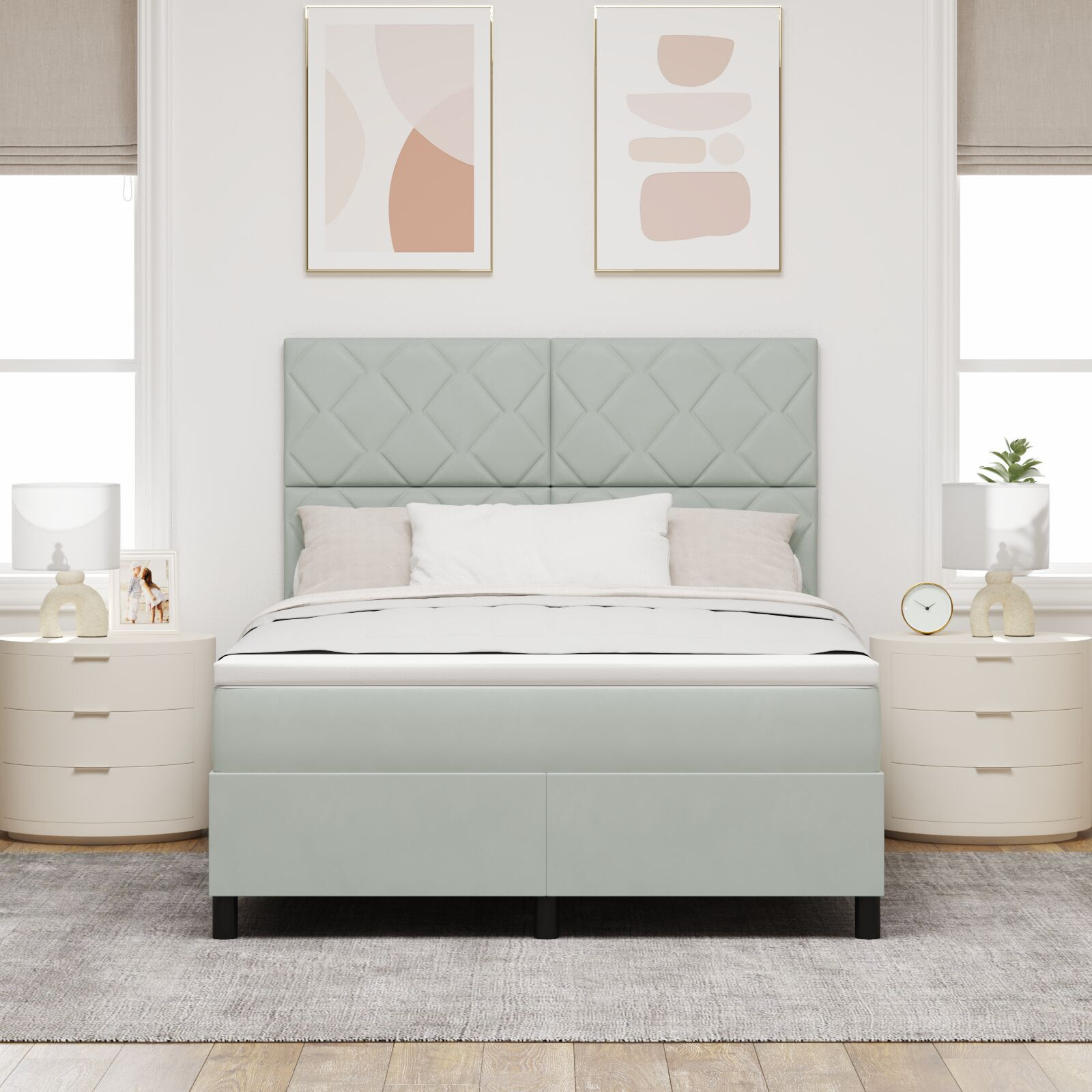 Pat Box Spring vidaXL cu Saltea Gri Deschis 160x200 cm Catifea Pat Box Spring vidaXL cu Saltea Gri Deschis 160x200 cm Catifea