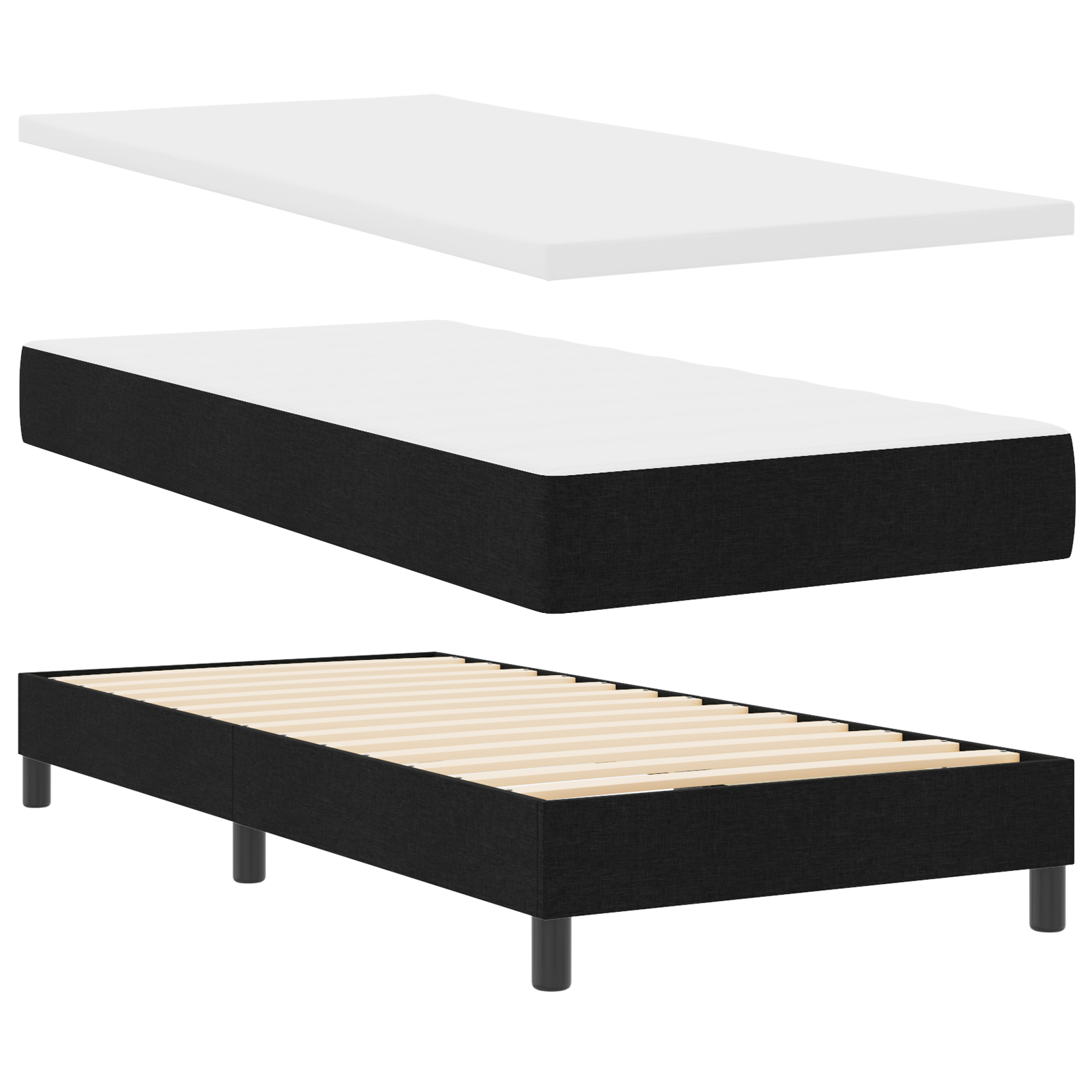 Pat Box Spring vidaXL cu saltea Negru 90x200 cm Fabric Pat Box Spring vidaXL cu saltea Negru 90x200 cm Fabric