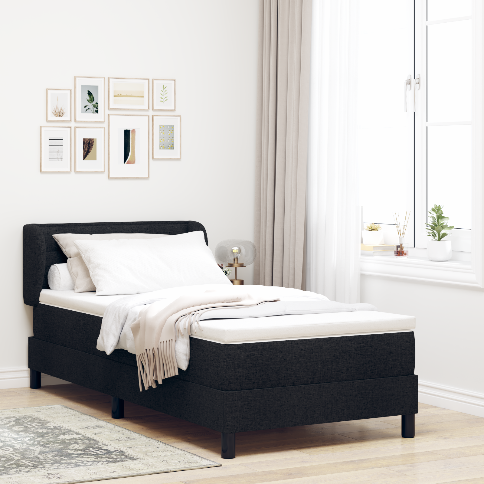 Pat Box Spring vidaXL cu saltea Negru 90x200 cm Fabric Pat Box Spring vidaXL cu saltea Negru 90x200 cm Fabric