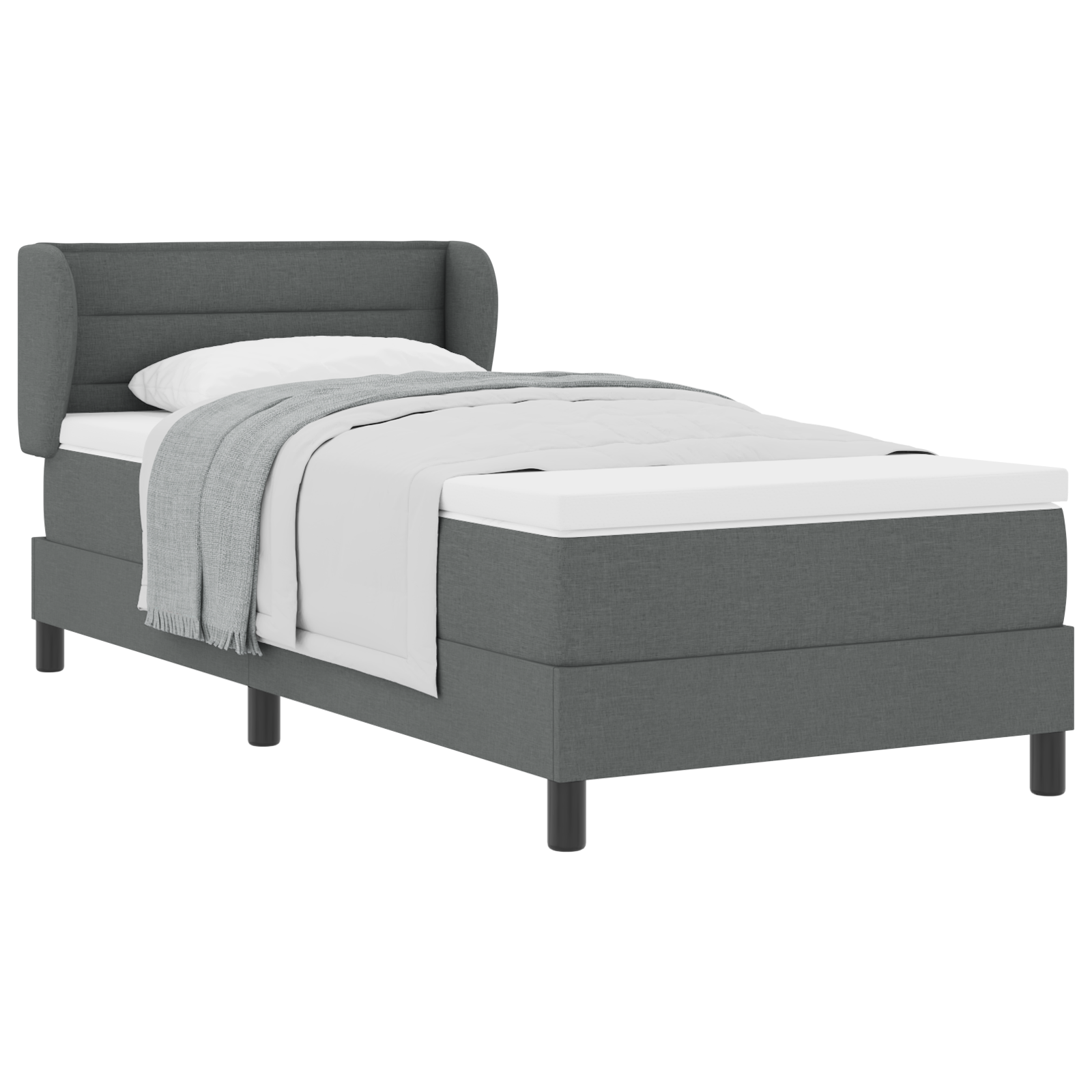 Pat Box Spring vidaXL cu Saltea Gri Închis 100x200 cm Fabric Pat Box Spring vidaXL cu Saltea Gri Închis 100x200 cm Fabric