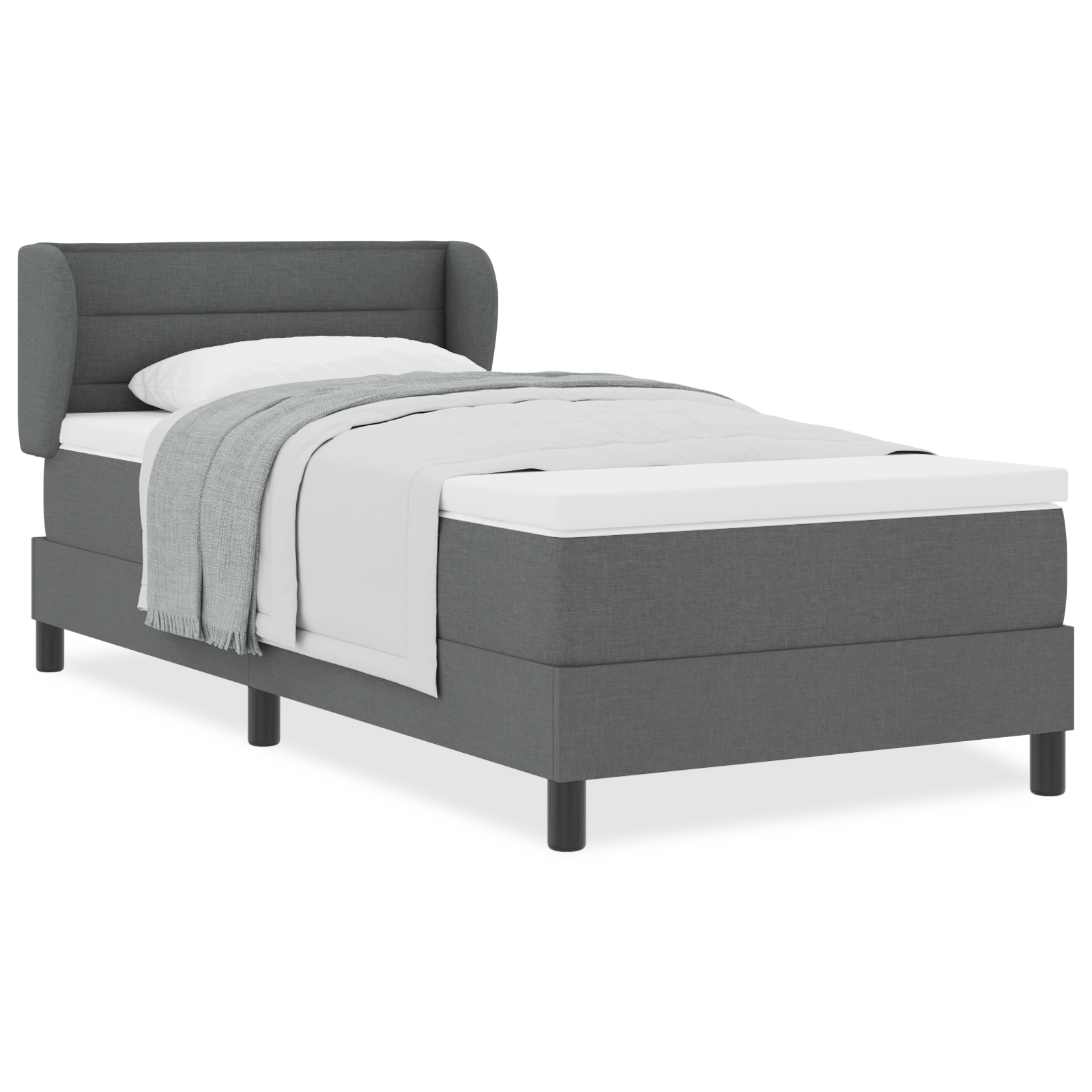 Pat Box Spring vidaXL cu Saltea Gri Închis 100x200 cm Fabric Pat Box Spring vidaXL cu Saltea Gri Închis 100x200 cm Fabric