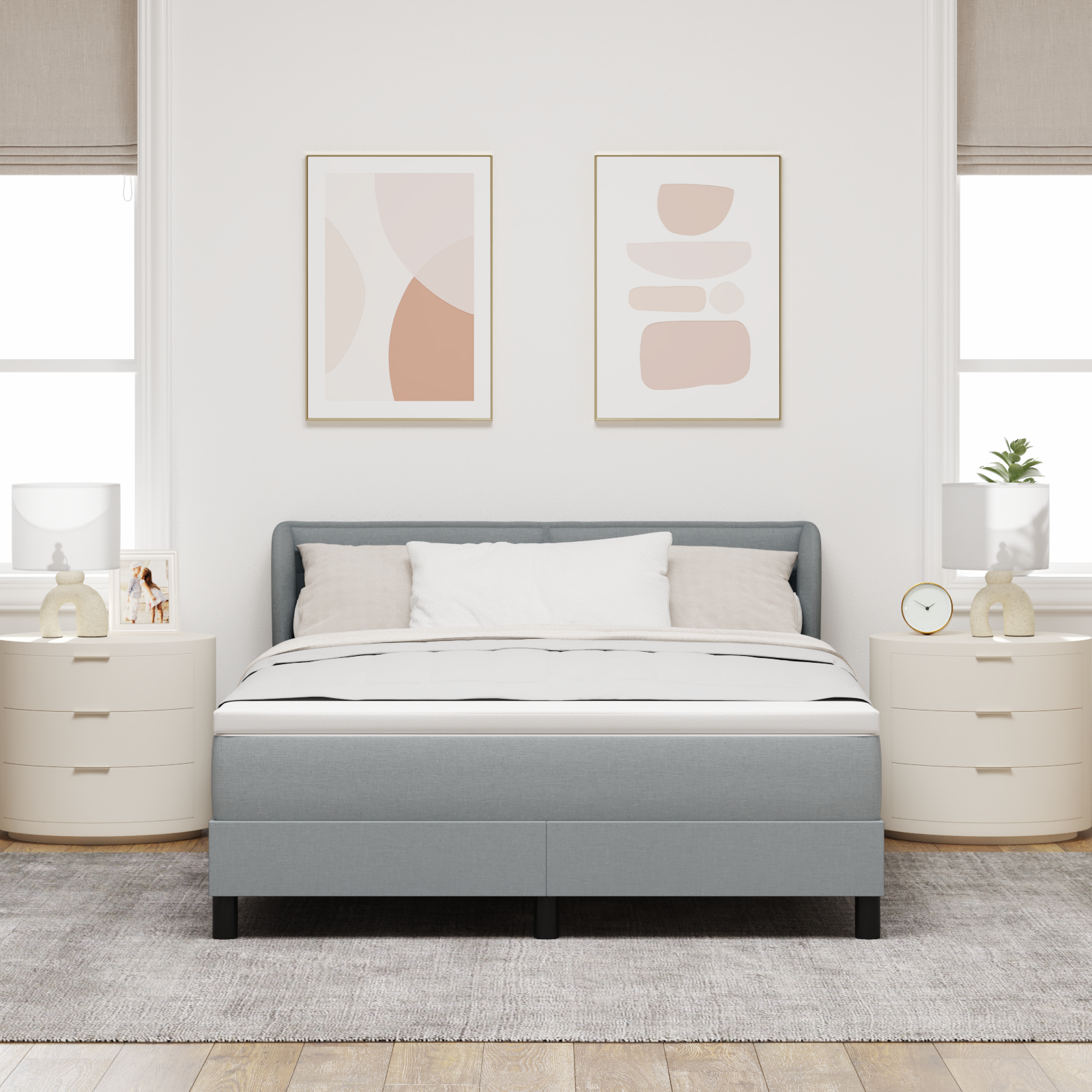 Pat cu saltea vidaXL Gri deschis 140x200 cm Textil Pat cu saltea vidaXL Gri deschis 140x200 cm Textil