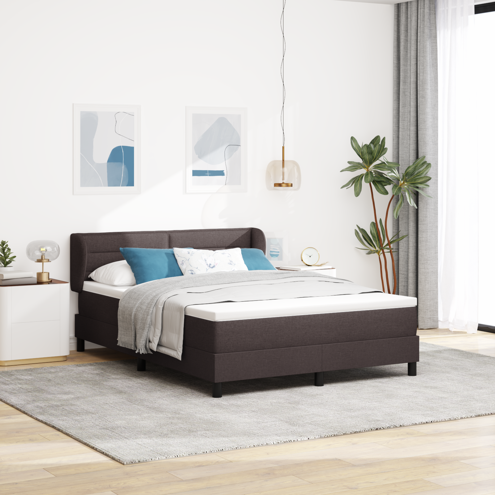Pat cu saltea vidaXL cu tablie maro închis 160x200 cm din material textil Pat cu saltea vidaXL cu tablie maro închis 160x200 cm din material textil