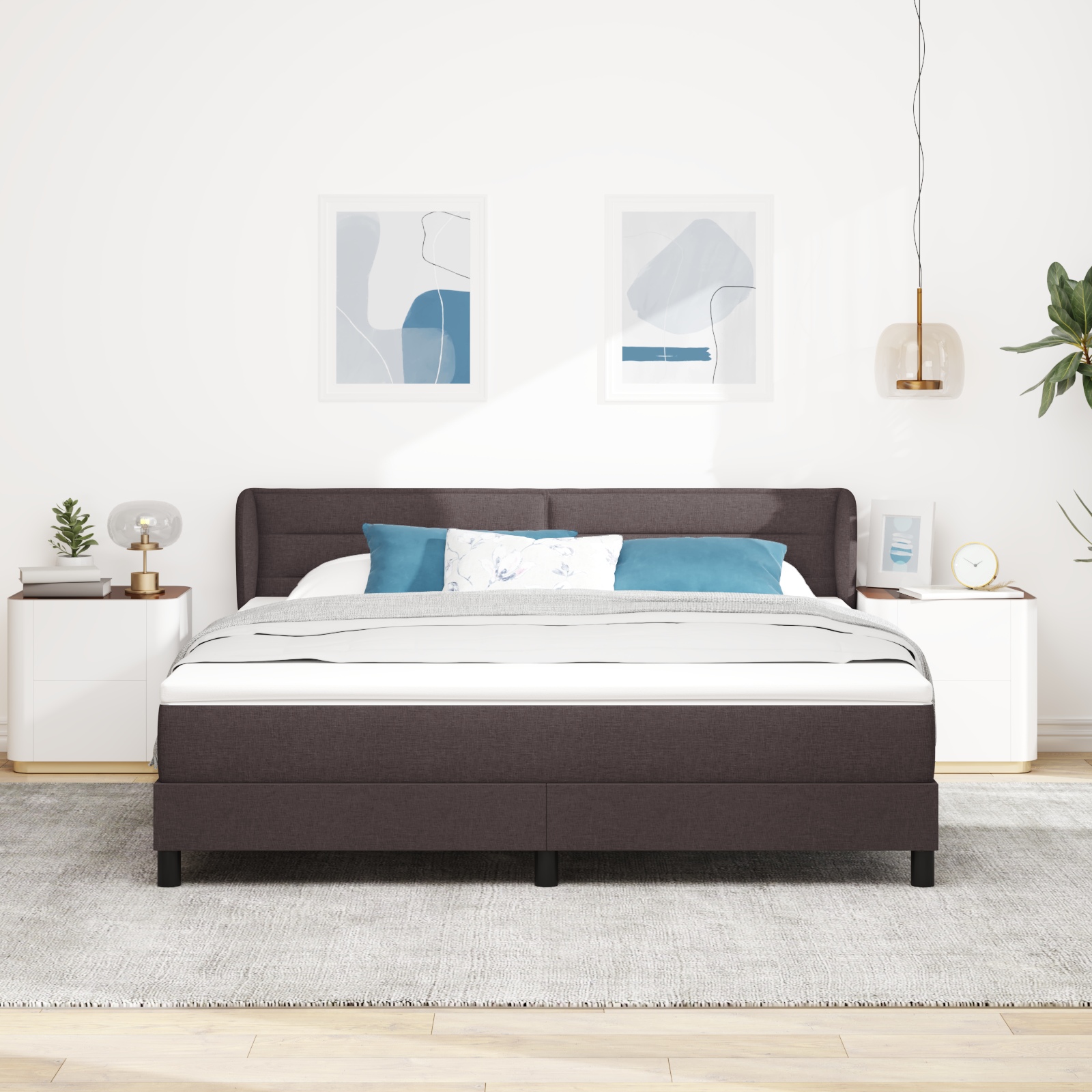 Pat Box Spring vidaXL cu Saltea Maro Închis 180x200 cm Material Pat Box Spring vidaXL cu Saltea Maro Închis 180x200 cm Material