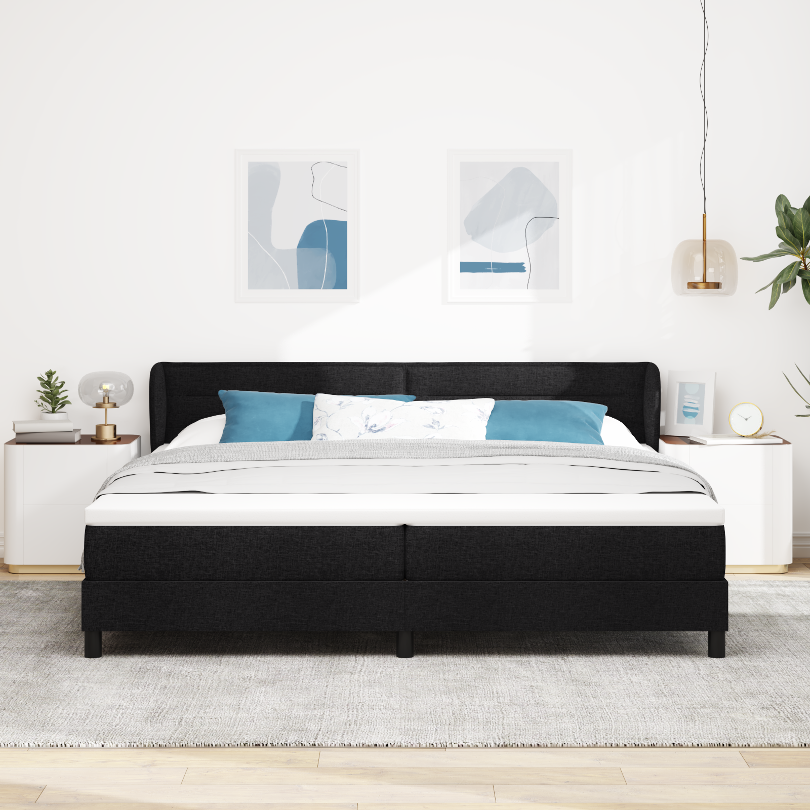 vidaXL Cadru cu arcuri și saltea neagră 200x200 cm țesătură