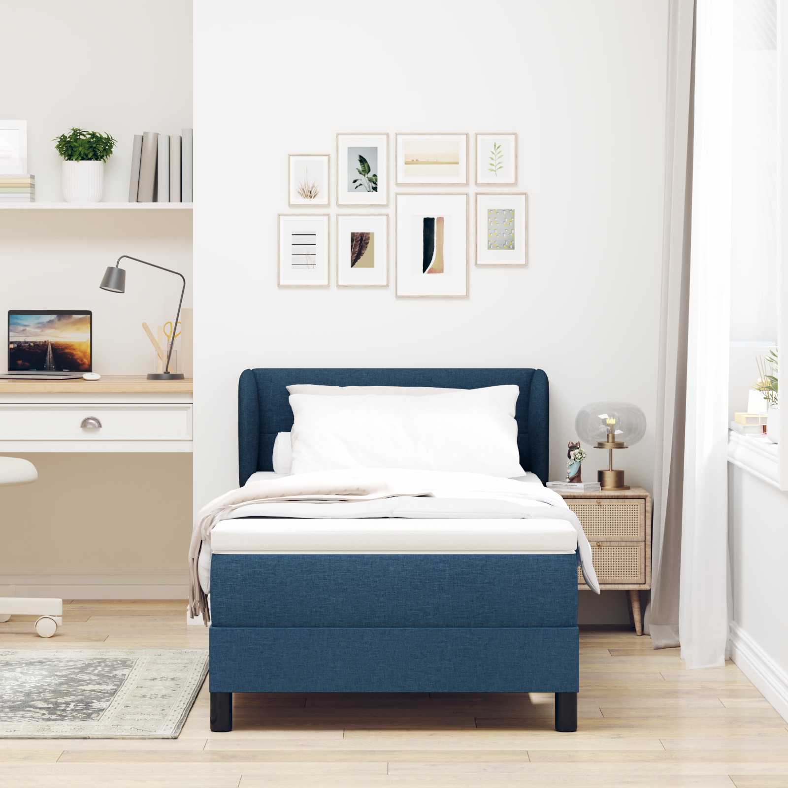 Pat cu saltea Box Spring vidaXL Albastru 80x200 cm Fabrică Pat cu saltea Box Spring vidaXL Albastru 80x200 cm Fabrică