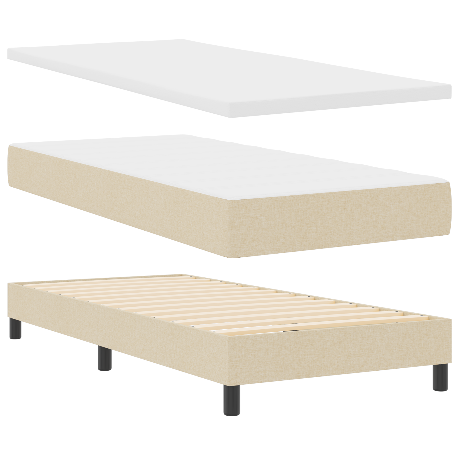 Pat cu tablie vidaXL cu saltea Crem 90x200 cm Textil Pat cu tablie vidaXL cu saltea Crem 90x200 cm Textil
