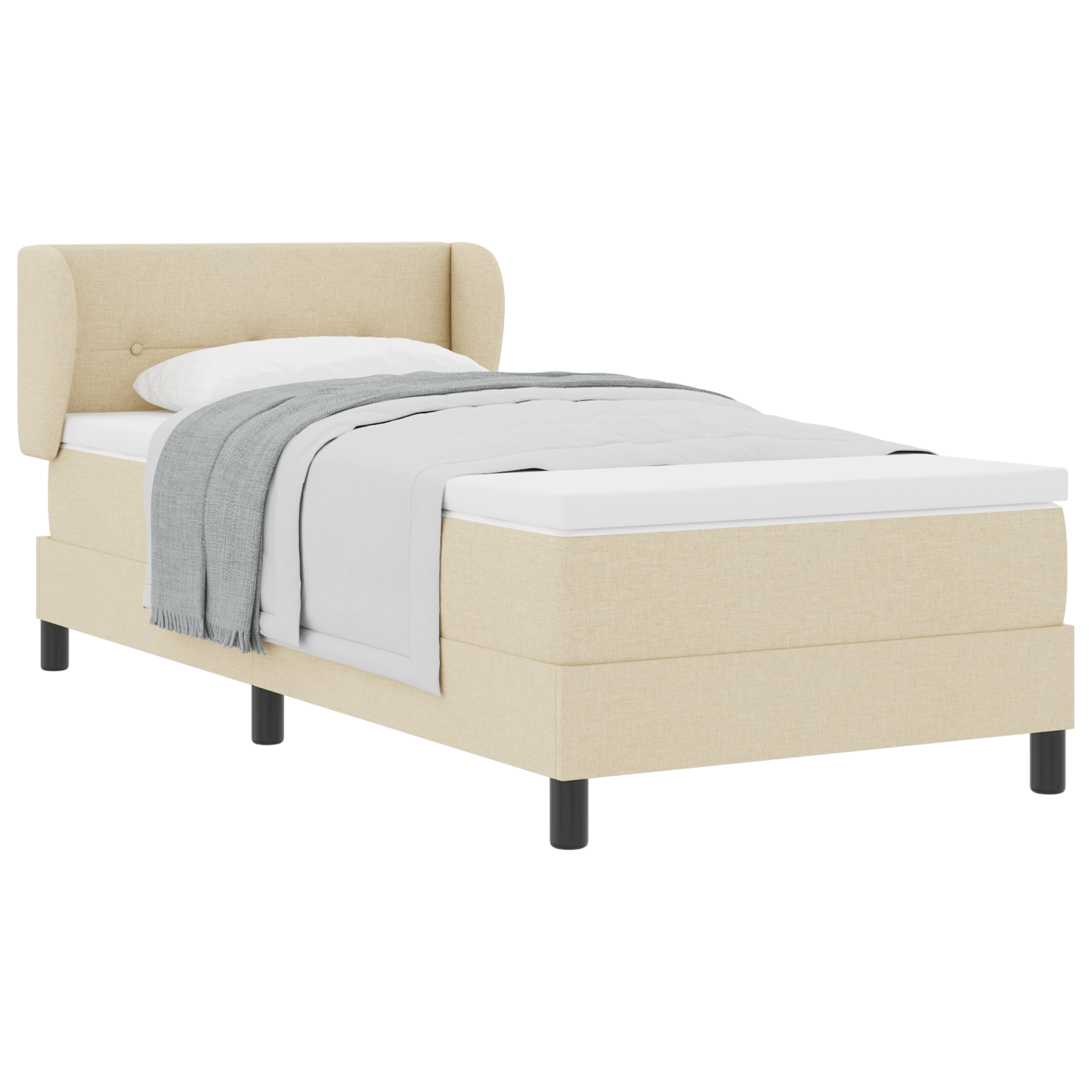 Pat cu tablie vidaXL cu saltea Crem 90x200 cm Textil Pat cu tablie vidaXL cu saltea Crem 90x200 cm Textil