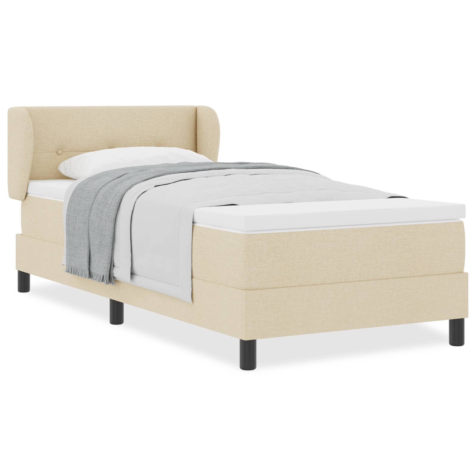 Pat cu tablie vidaXL cu saltea Crem 90x200 cm Textil Pat cu tablie vidaXL cu saltea Crem 90x200 cm Textil