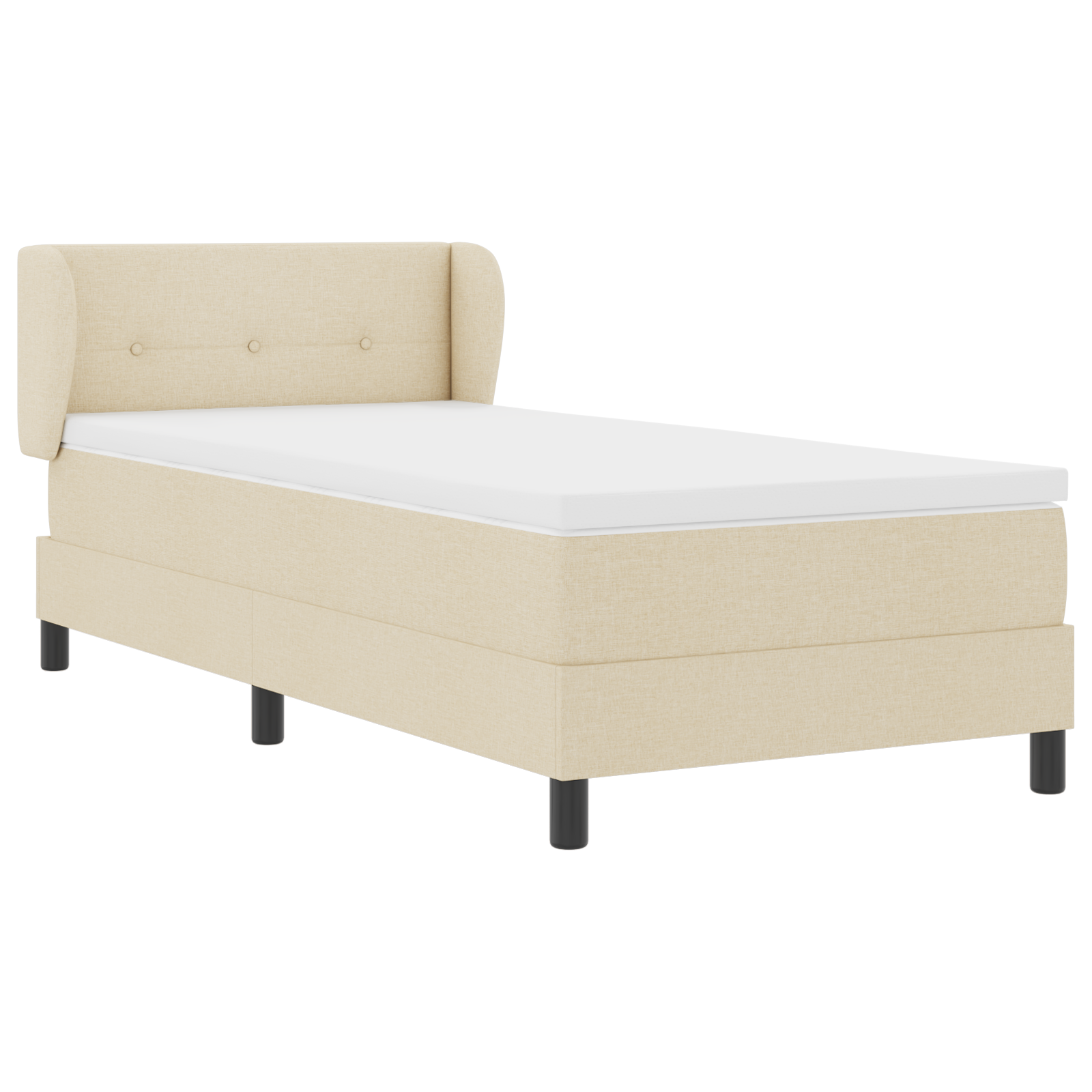 Pat cu tablie vidaXL cu saltea Crem 90x200 cm Textil Pat cu tablie vidaXL cu saltea Crem 90x200 cm Textil