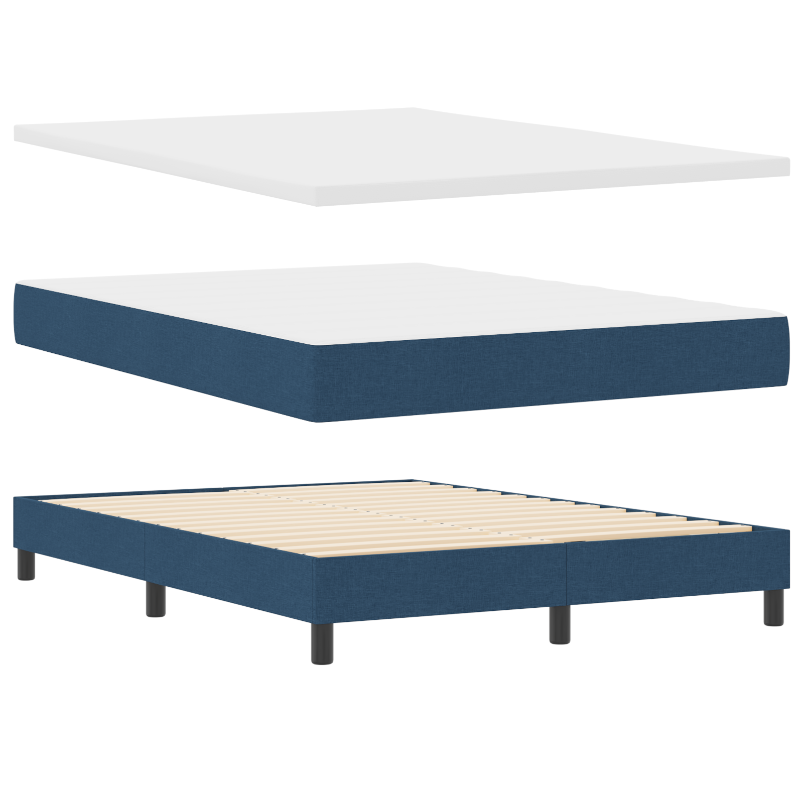 Pat cu arcuri Box Spring vidaXL cu saltea Albastru 140x200 cm Textil Pat cu arcuri Box Spring vidaXL cu saltea Albastru 140x200 cm Textil