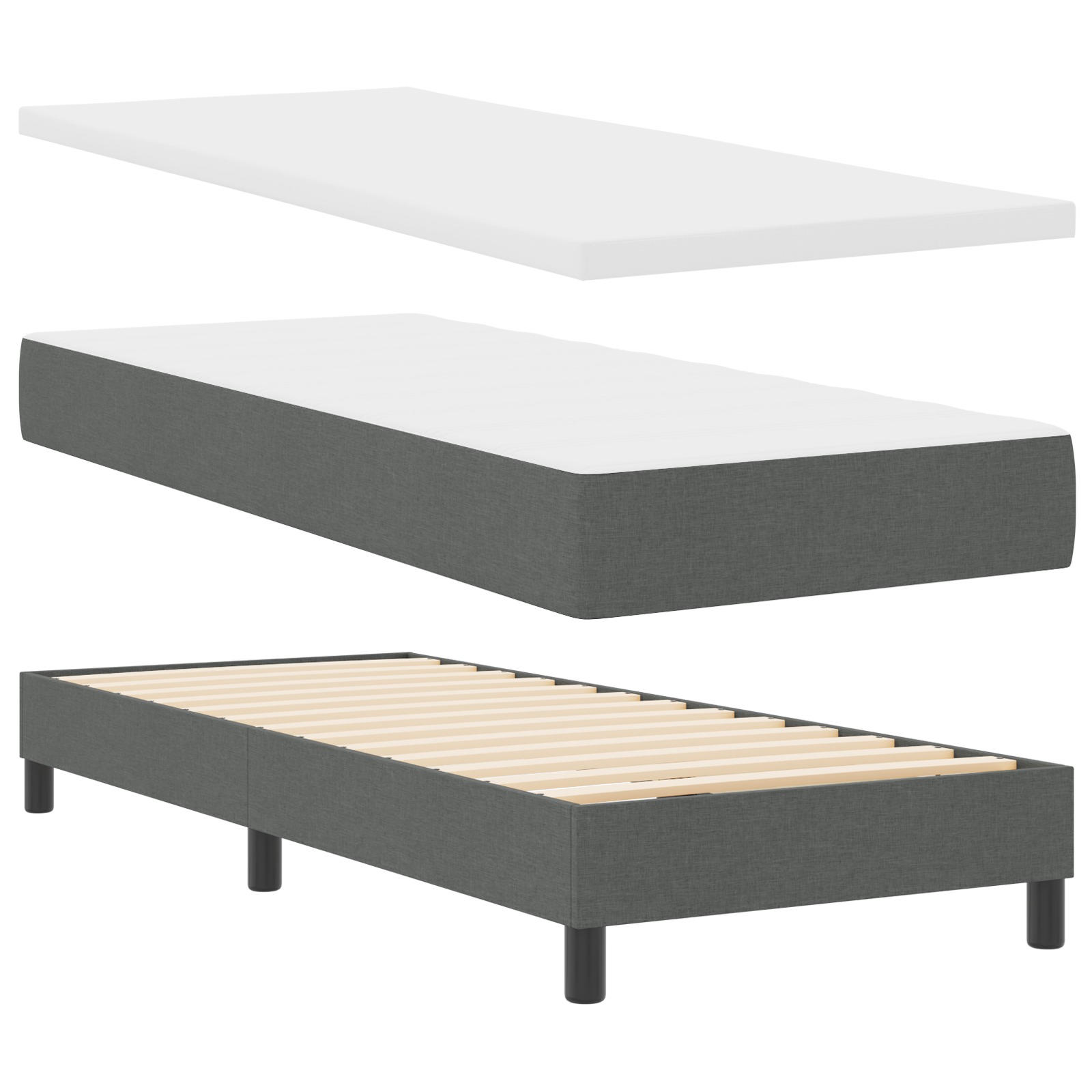 Pat cu saltea Box Spring vidaXL Gri închis 80x200 cm Textil Pat cu saltea Box Spring vidaXL Gri închis 80x200 cm Textil
