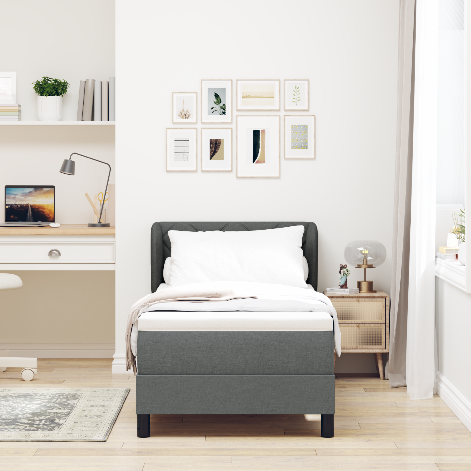 Pat cu saltea Box Spring vidaXL Gri închis 80x200 cm Textil Pat cu saltea Box Spring vidaXL Gri închis 80x200 cm Textil