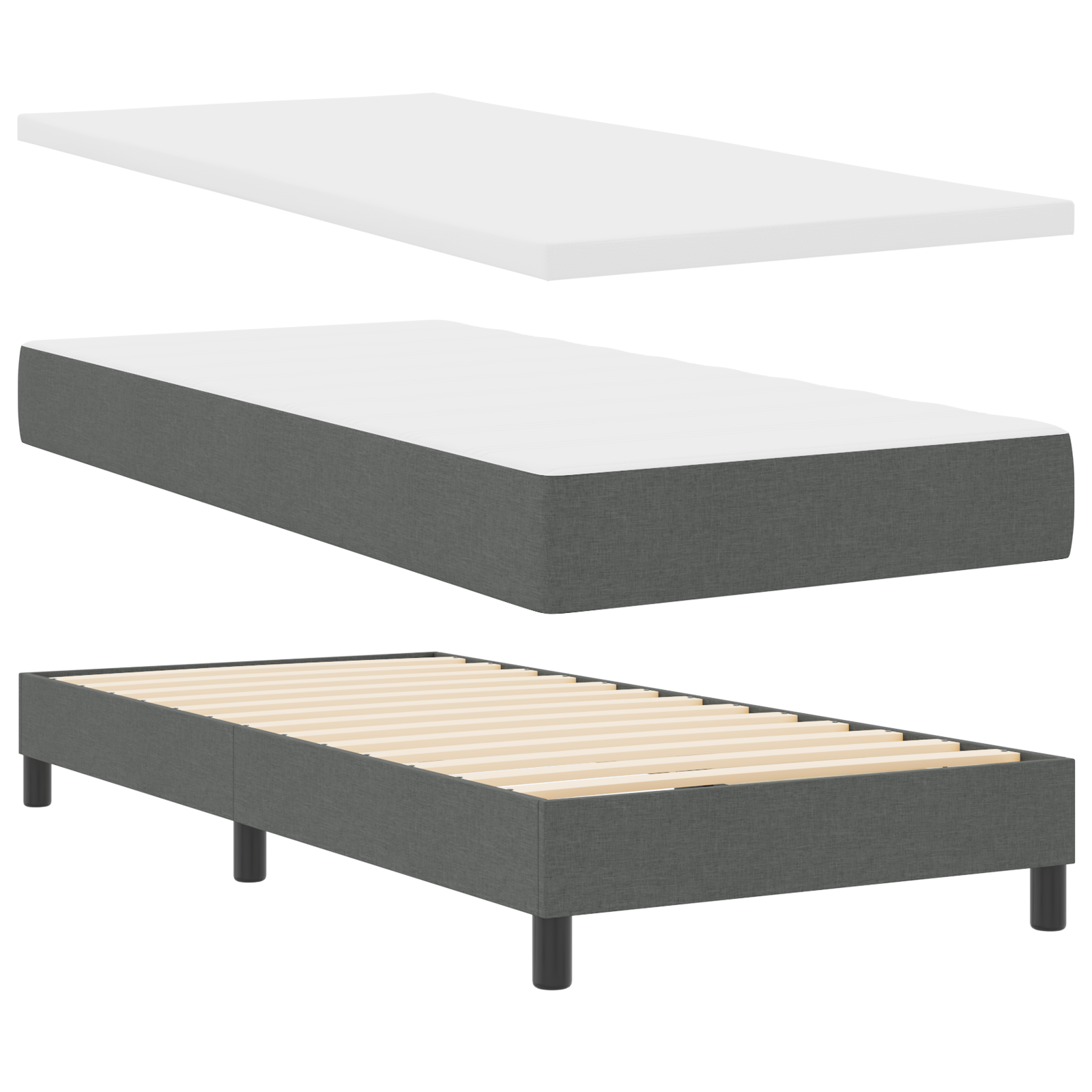 Pat cu saltea Box Spring vidaXL Gri închis 90x190 cm Fabric Pat cu saltea Box Spring vidaXL Gri închis 90x190 cm Fabric