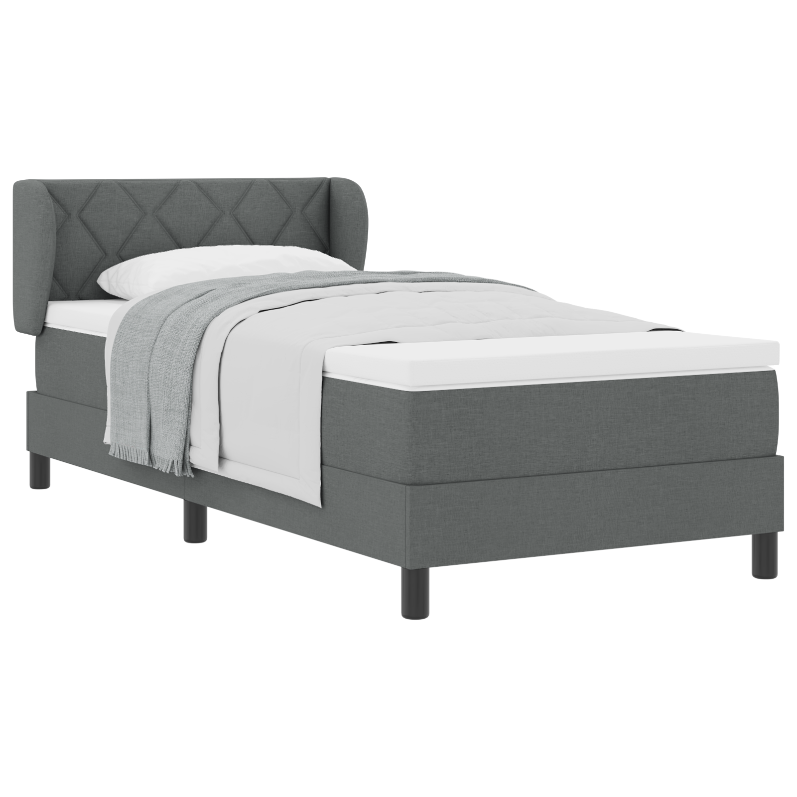 Pat cu saltea Box Spring vidaXL Gri închis 90x190 cm Fabric Pat cu saltea Box Spring vidaXL Gri închis 90x190 cm Fabric