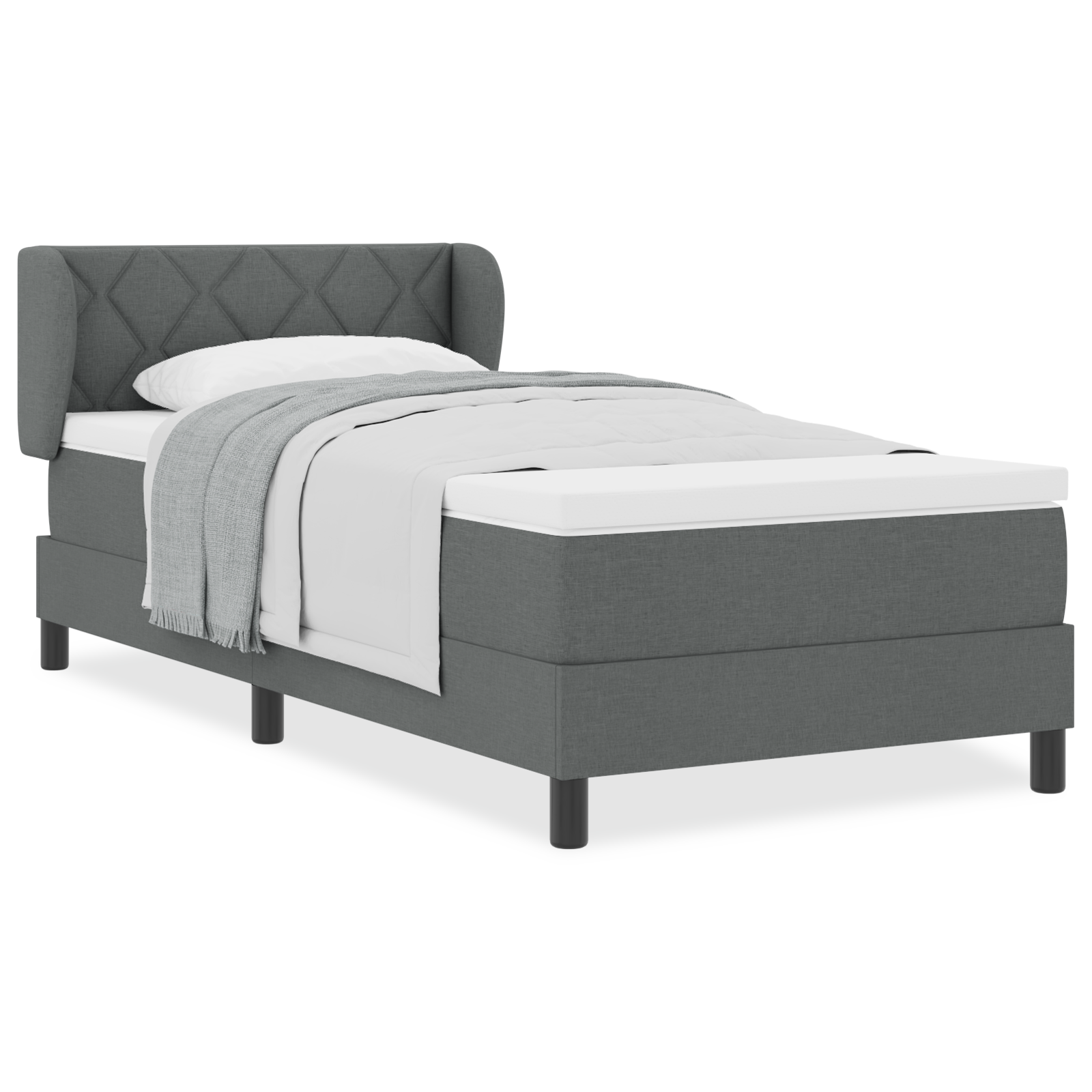 Pat cu saltea Box Spring vidaXL Gri închis 90x190 cm Fabric Pat cu saltea Box Spring vidaXL Gri închis 90x190 cm Fabric