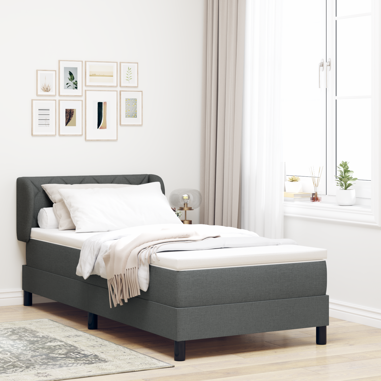 Pat cu saltea Box Spring vidaXL Gri închis 90x190 cm Fabric Pat cu saltea Box Spring vidaXL Gri închis 90x190 cm Fabric