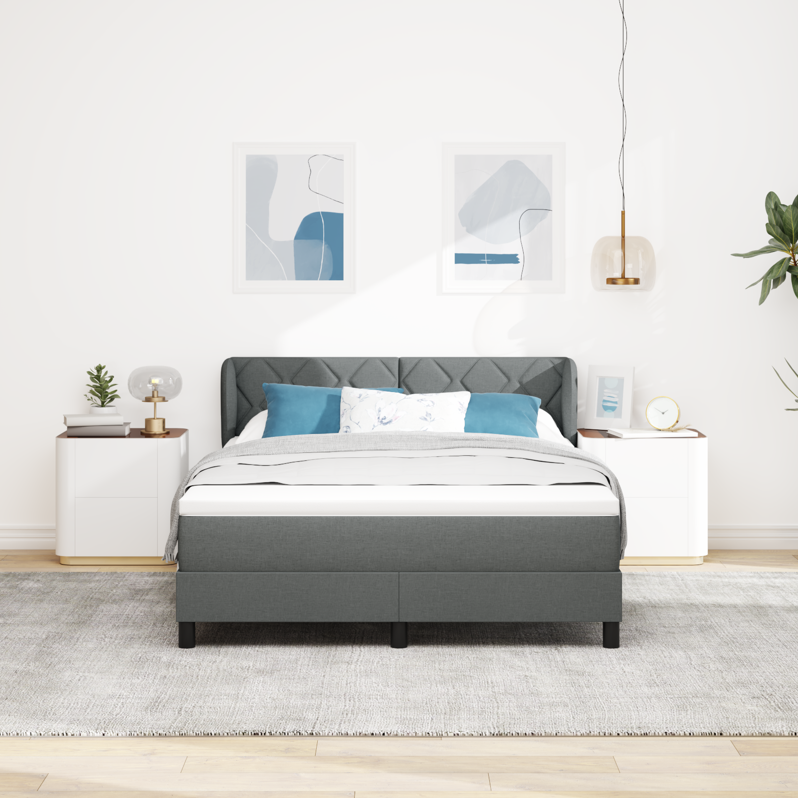 Pat cu saltea vidaXL cu arcuri, Gri închis 140x200 cm, Fabric Pat cu saltea vidaXL cu arcuri, Gri închis 140x200 cm, Fabric