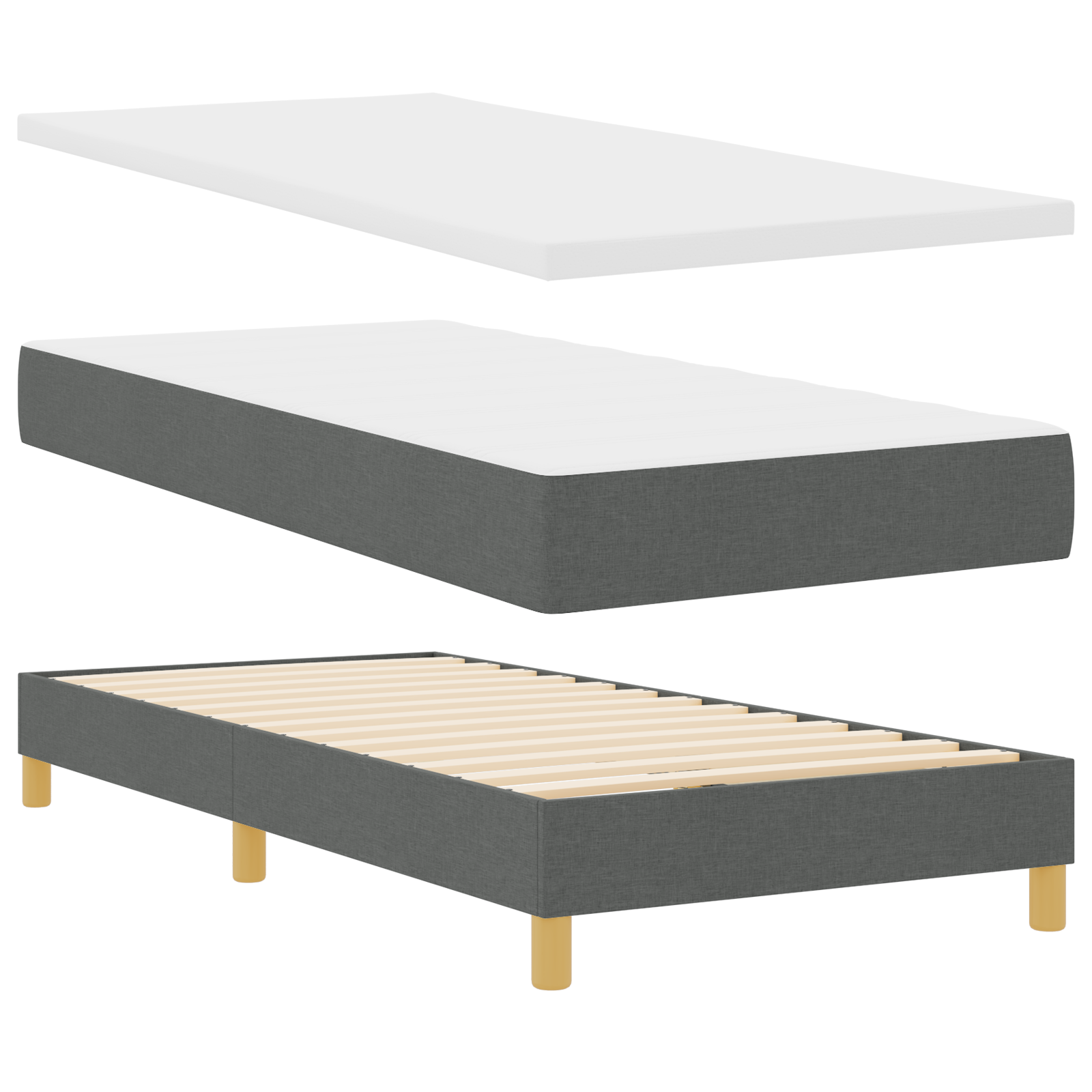 Pat Box Spring cu Saltea vidaXL Gri Închis 80x200 cm Textil Pat Box Spring cu Saltea vidaXL Gri Închis 80x200 cm Textil