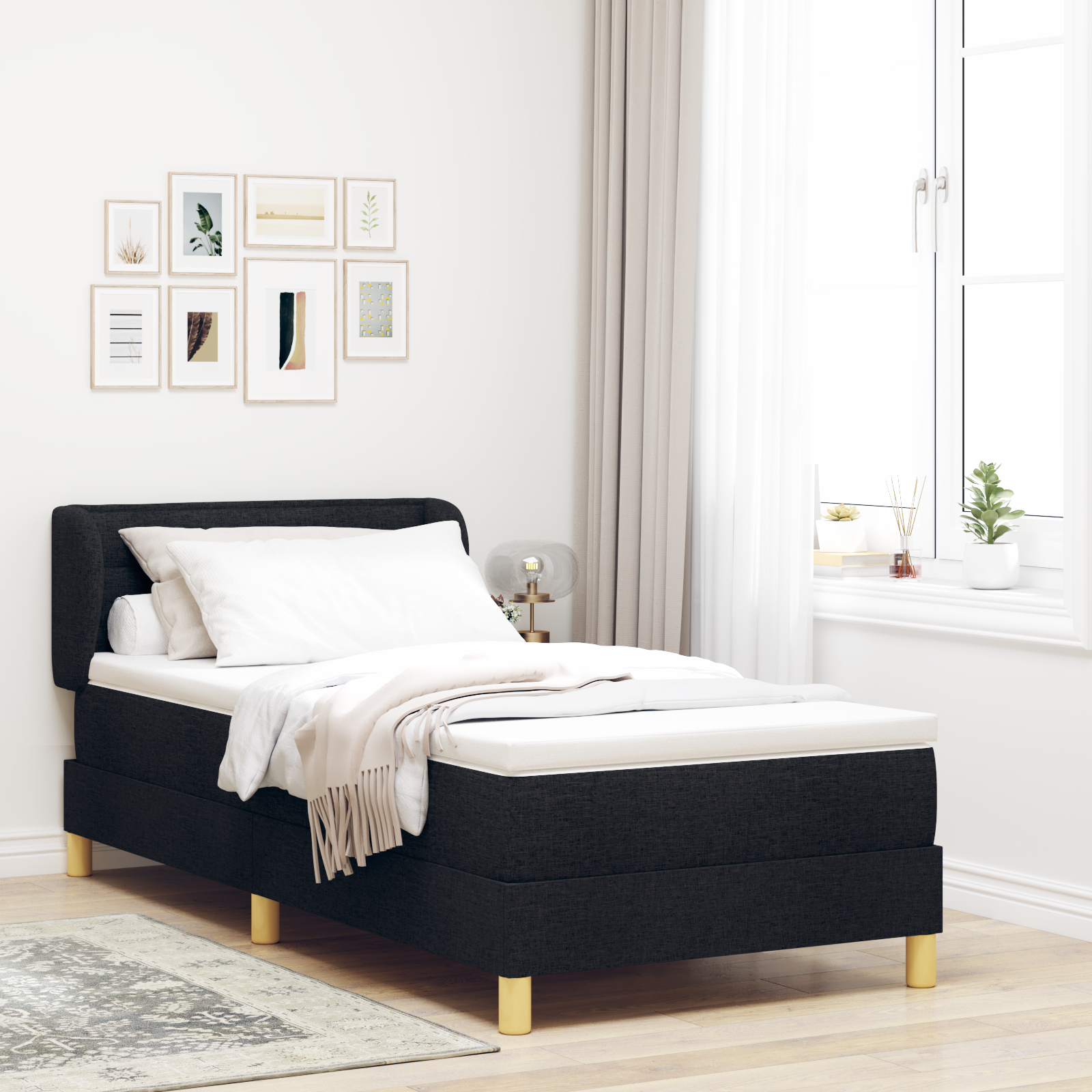 Pat cu arcuri și saltea vidaXL Negru 90x200 cm Textil Pat cu arcuri și saltea vidaXL Negru 90x200 cm Textil