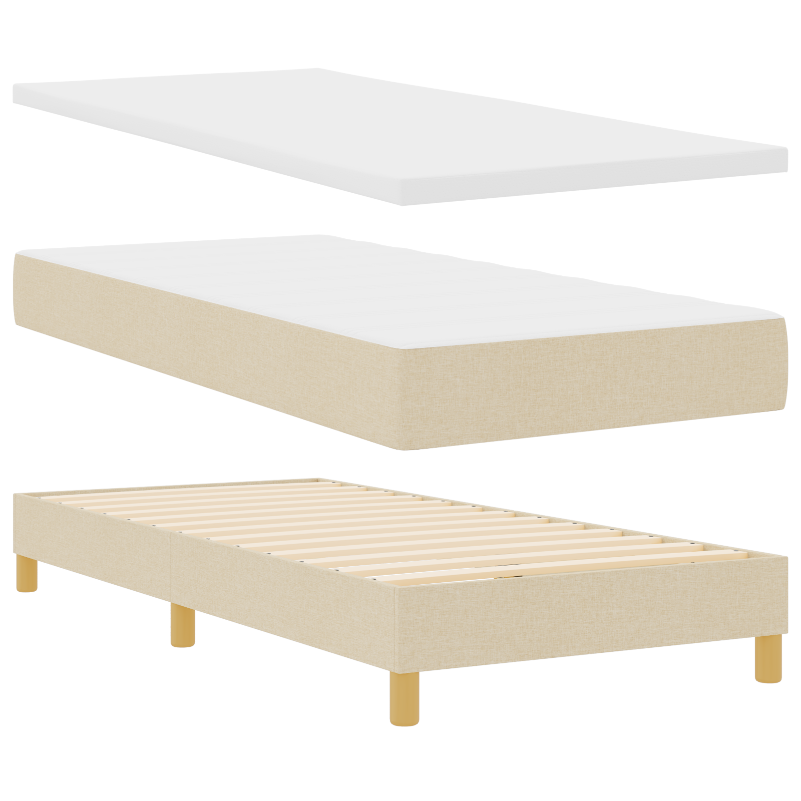 Pat Box Spring vidaXL cu Saltea Crem 90x200 cm Fabric