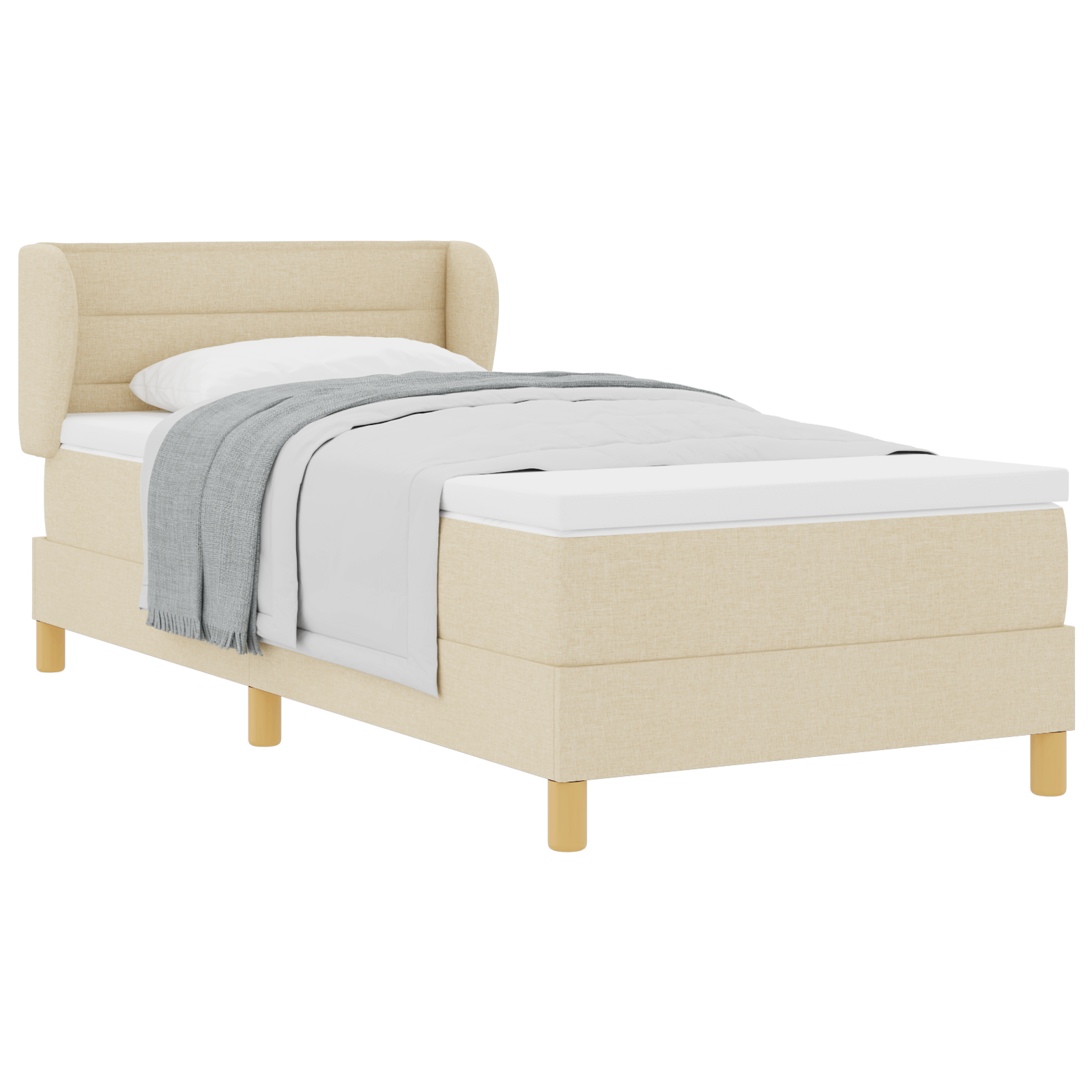 Pat Box Spring vidaXL cu Saltea Crem 90x200 cm Fabric