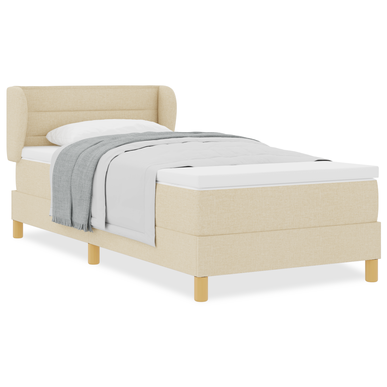 Pat Box Spring vidaXL cu Saltea Crem 90x200 cm Fabric