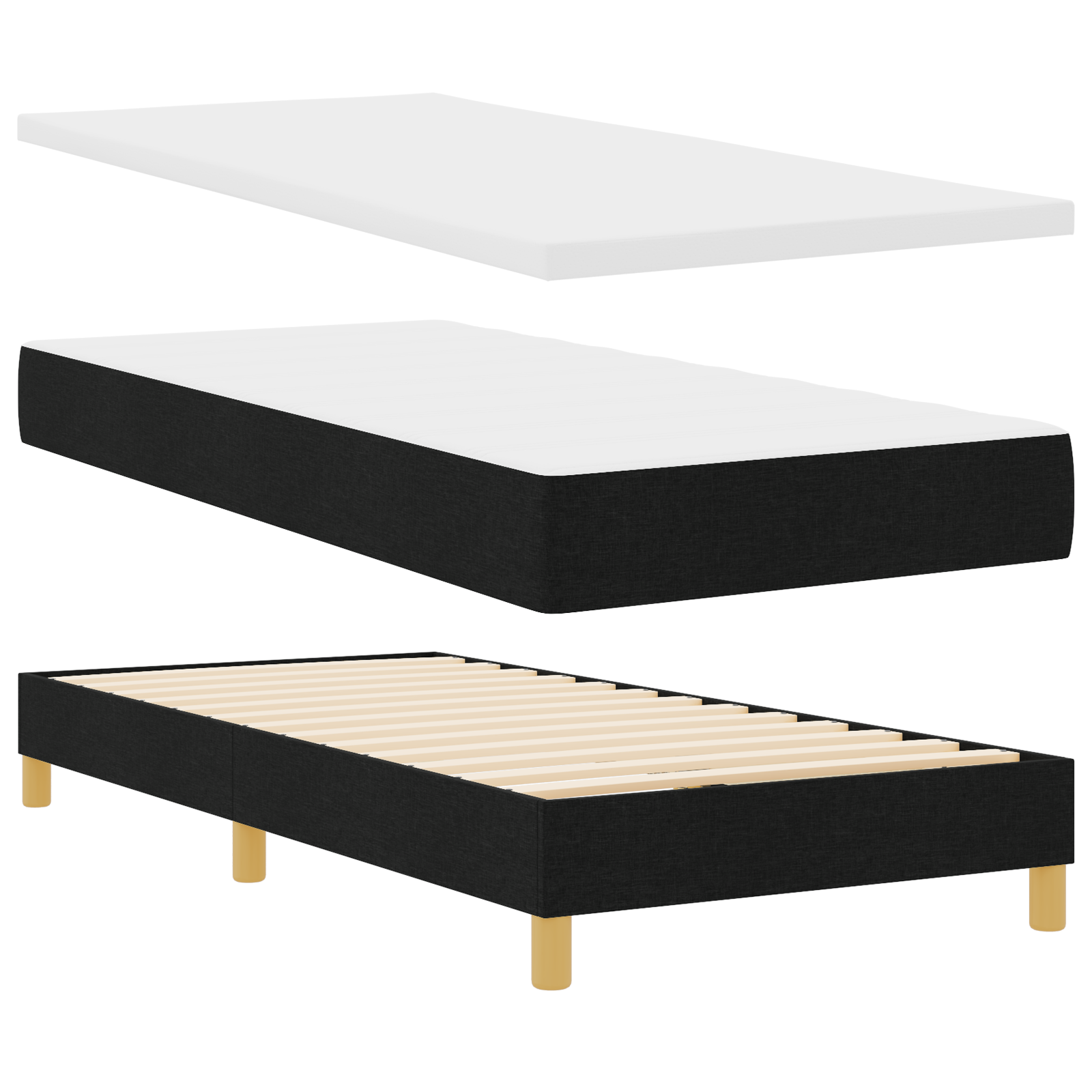 Pat Box Spring vidaXL cu Saltea Negru 100x200 cm Textil Pat Box Spring vidaXL cu Saltea Negru 100x200 cm Textil