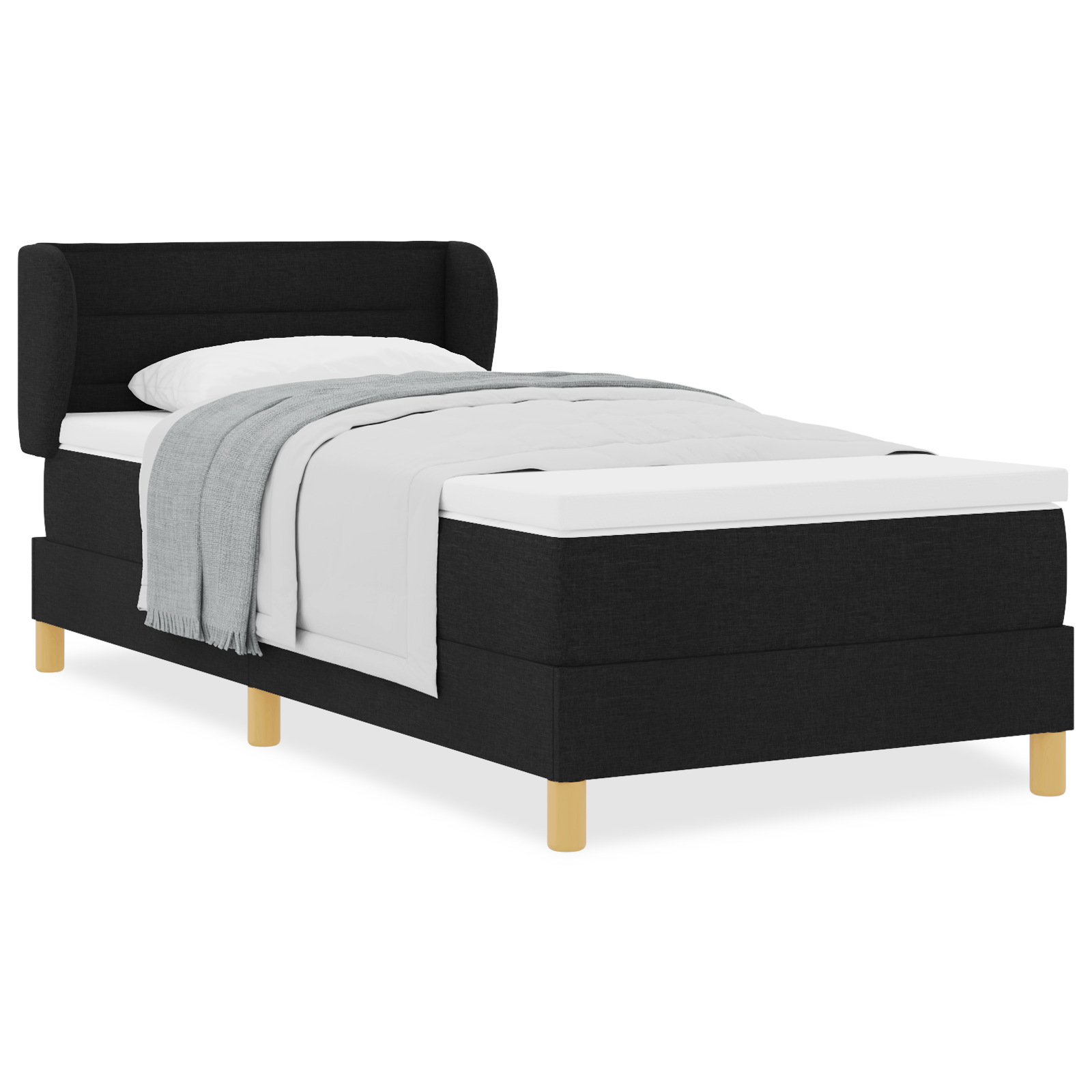 Pat Box Spring vidaXL cu Saltea Negru 100x200 cm Textil Pat Box Spring vidaXL cu Saltea Negru 100x200 cm Textil